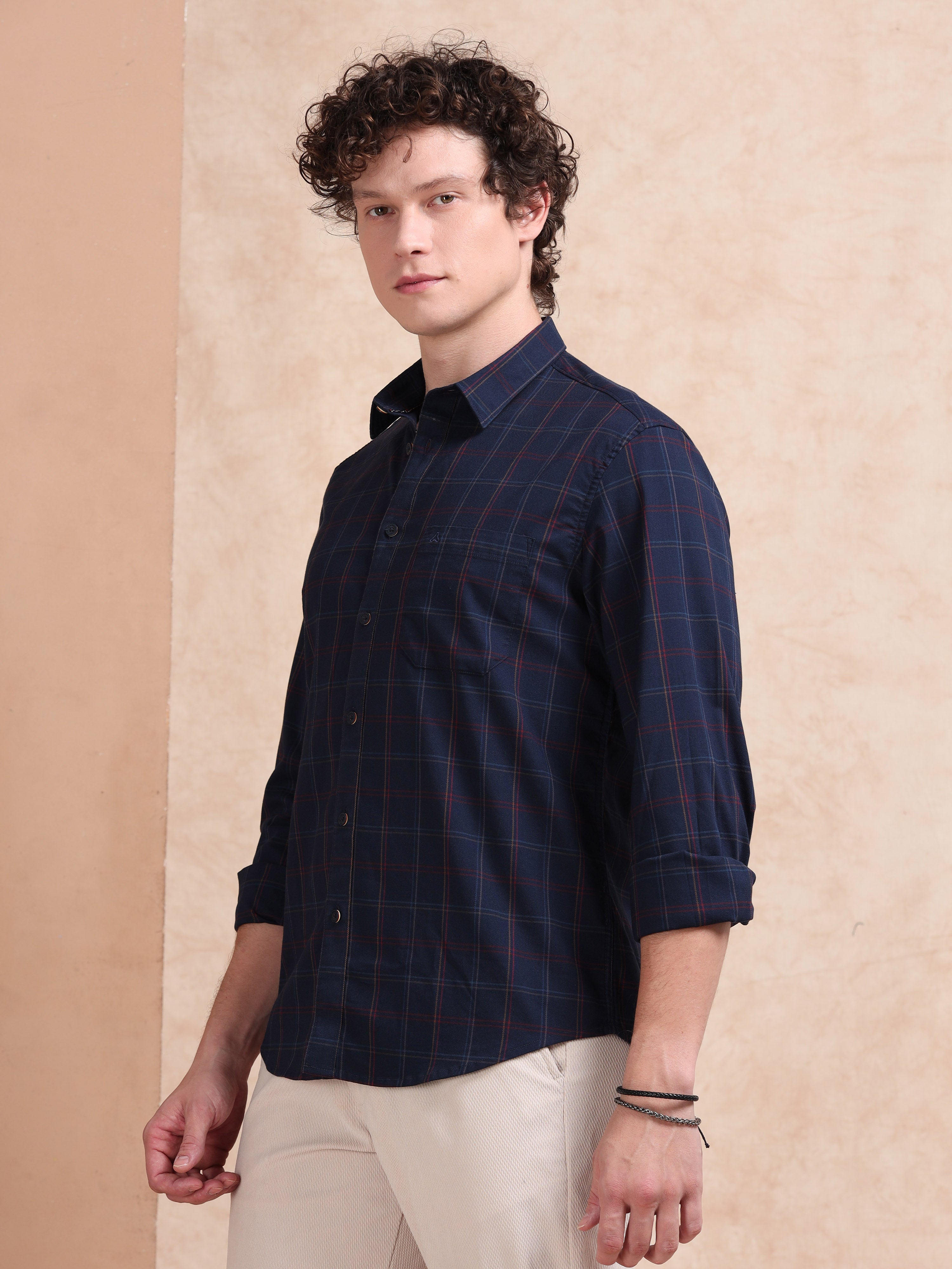 MEN'S NAVY CHECKS SLIM FIT SHIRT