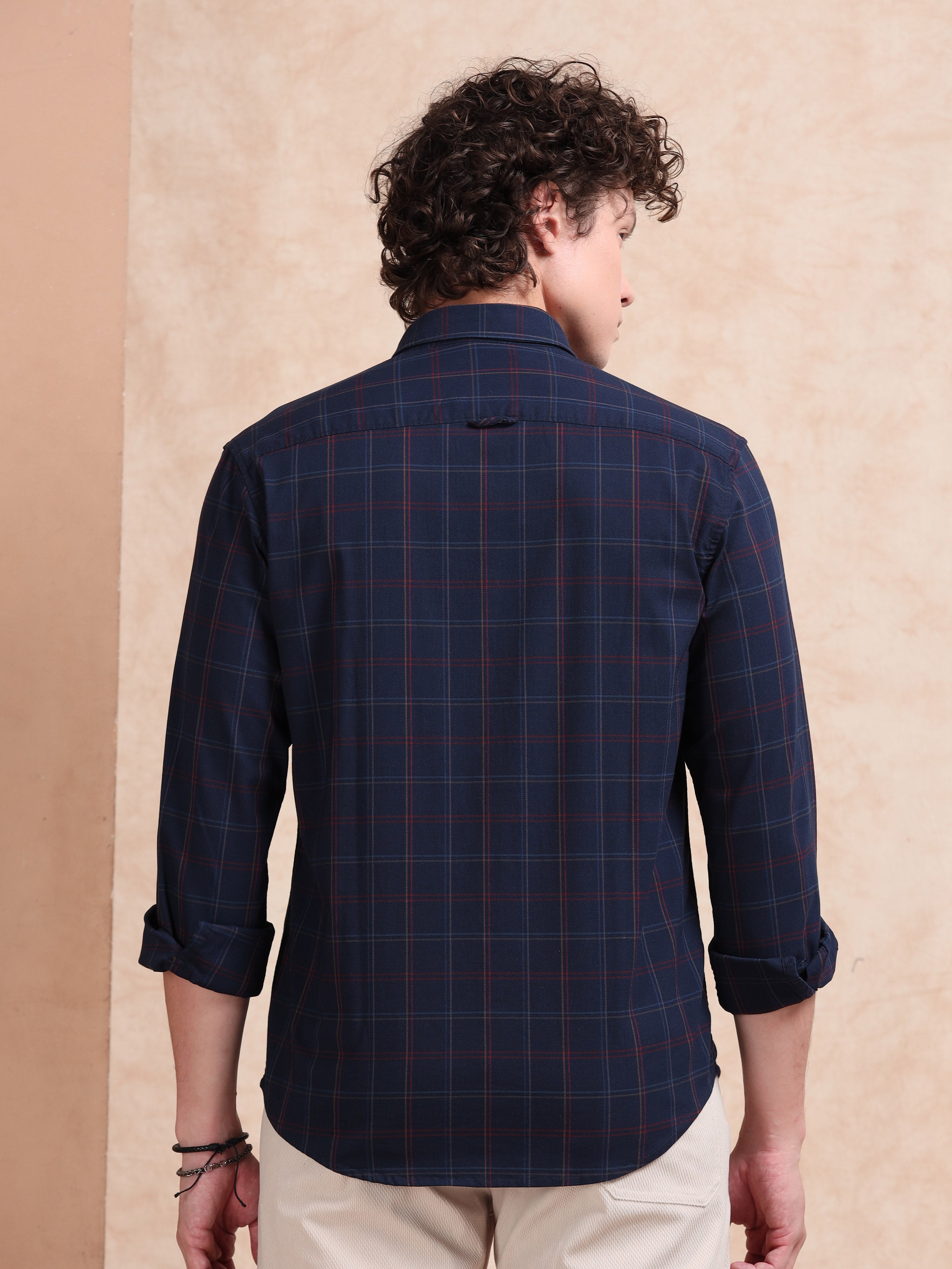 MEN'S NAVY CHECKS SLIM FIT SHIRT