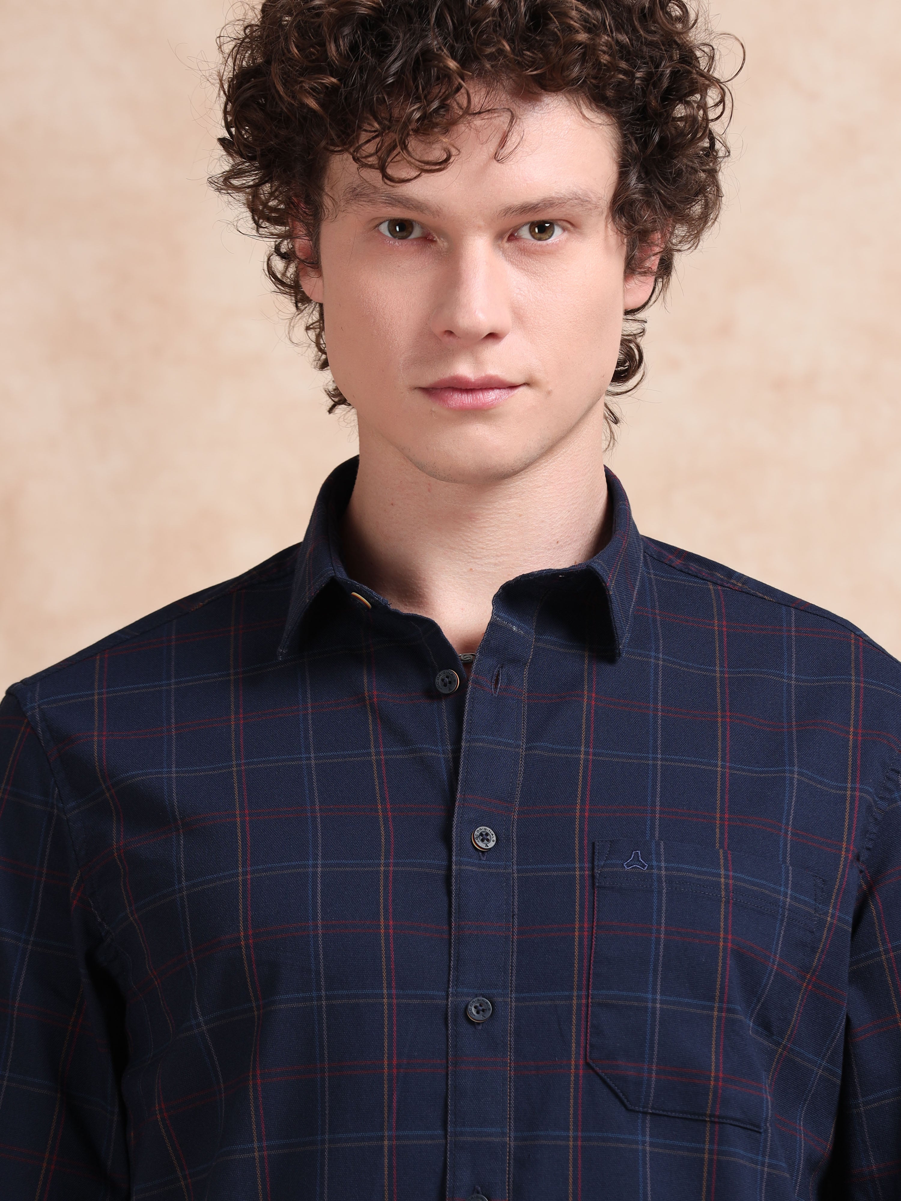 MEN'S NAVY CHECKS SLIM FIT SHIRT