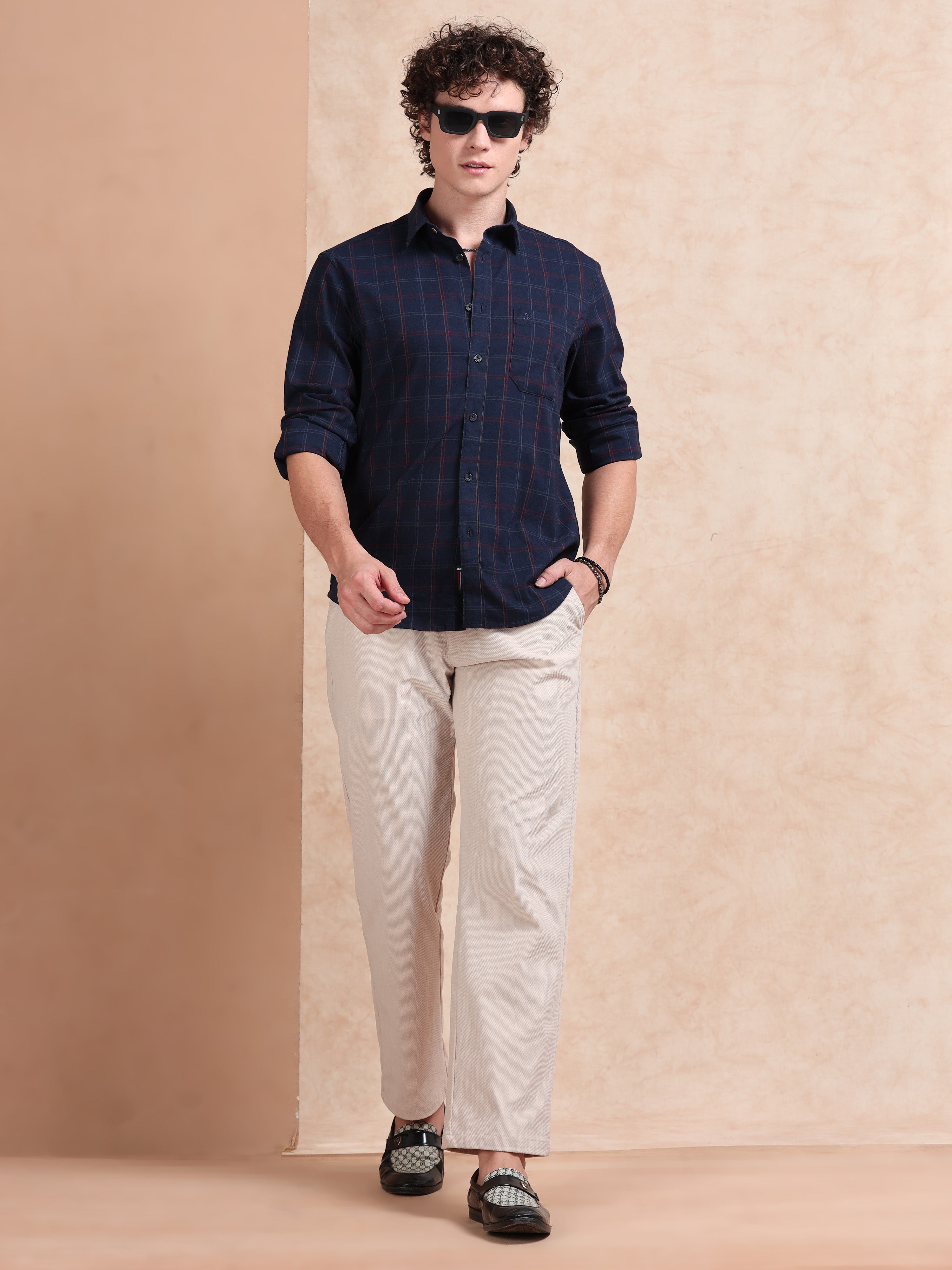 MEN'S NAVY CHECKS SLIM FIT SHIRT