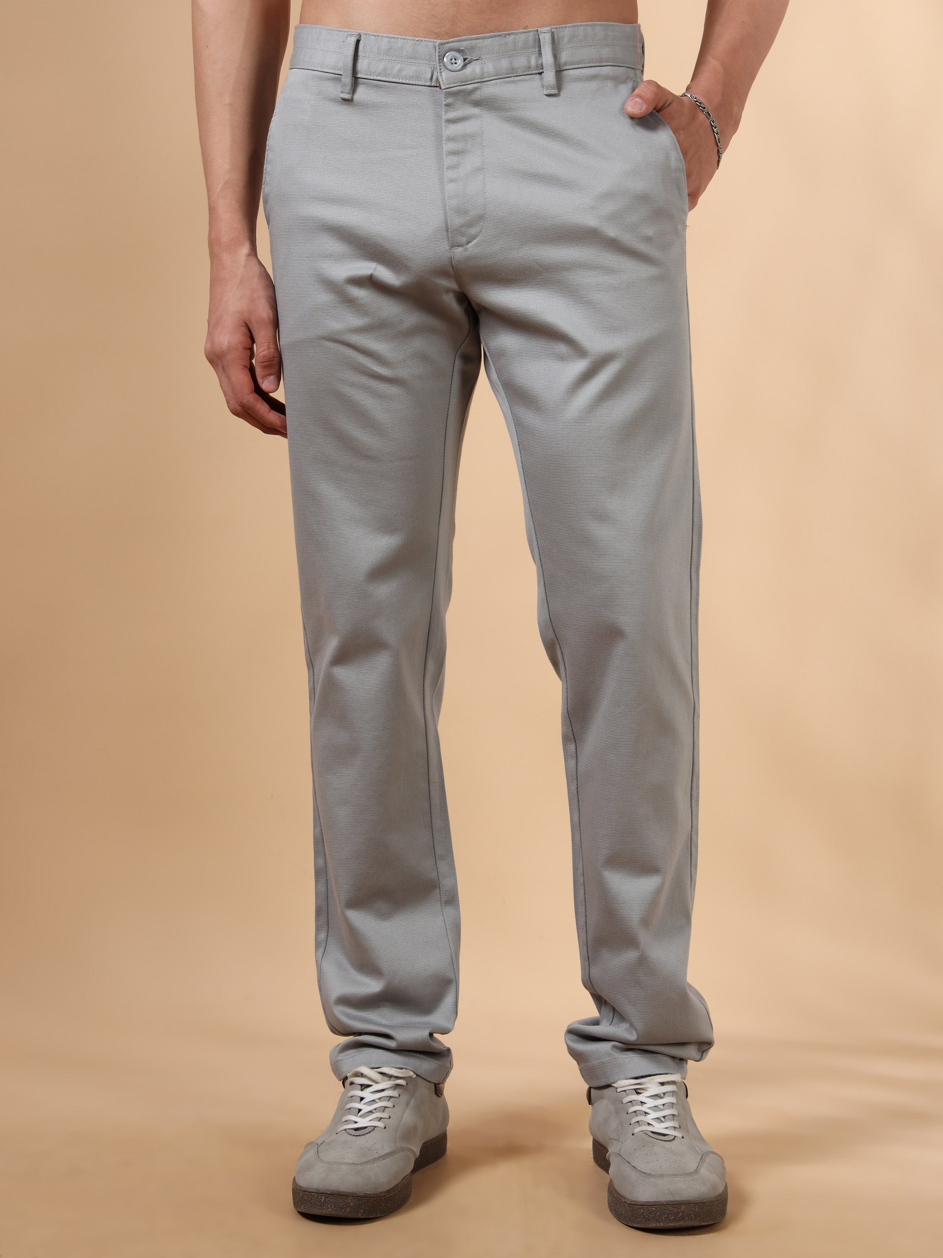 MEN'S LT.GREY SOLID SLIM FIT TROUSER