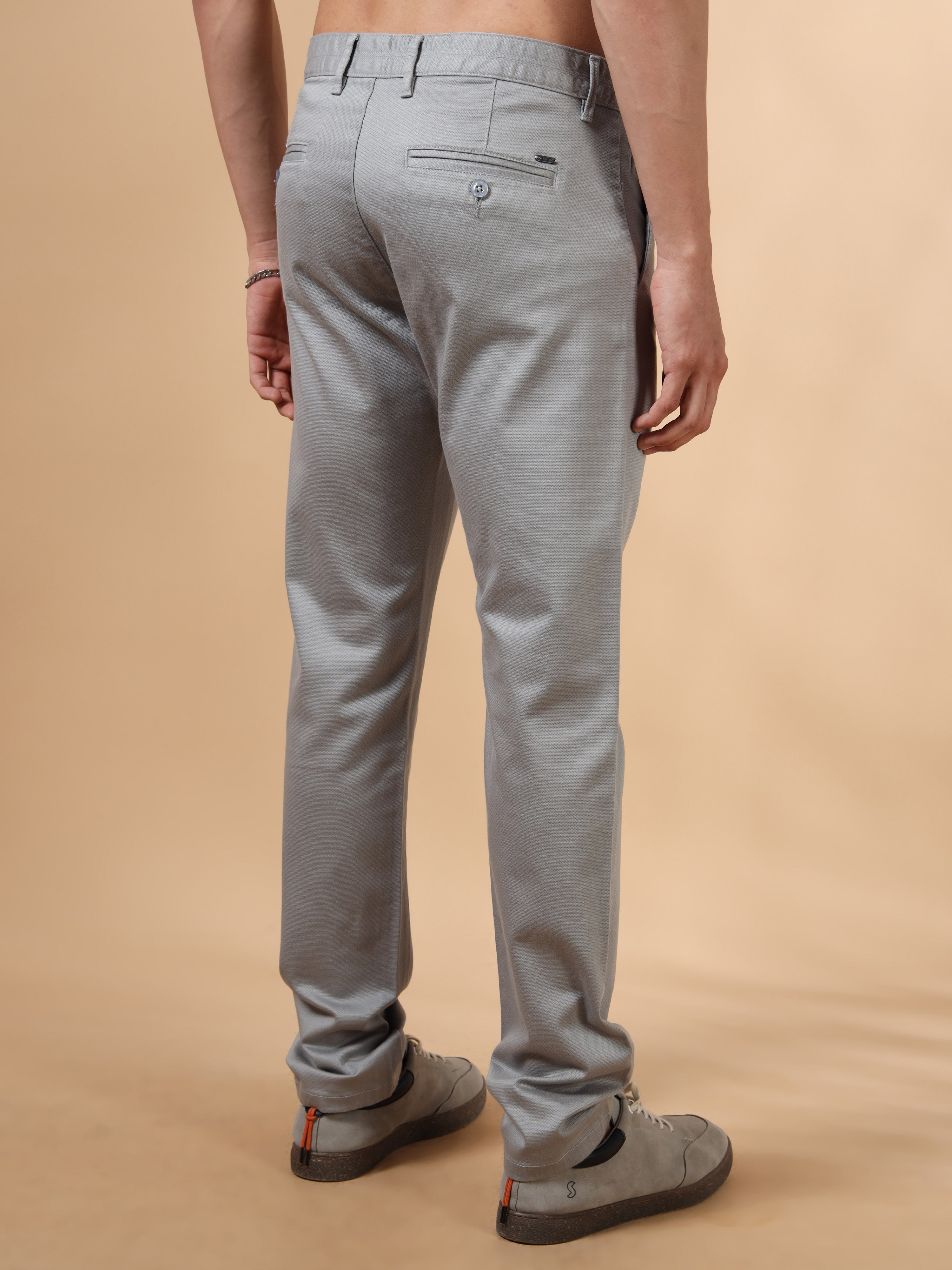 MEN'S LT.GREY SOLID SLIM FIT TROUSER