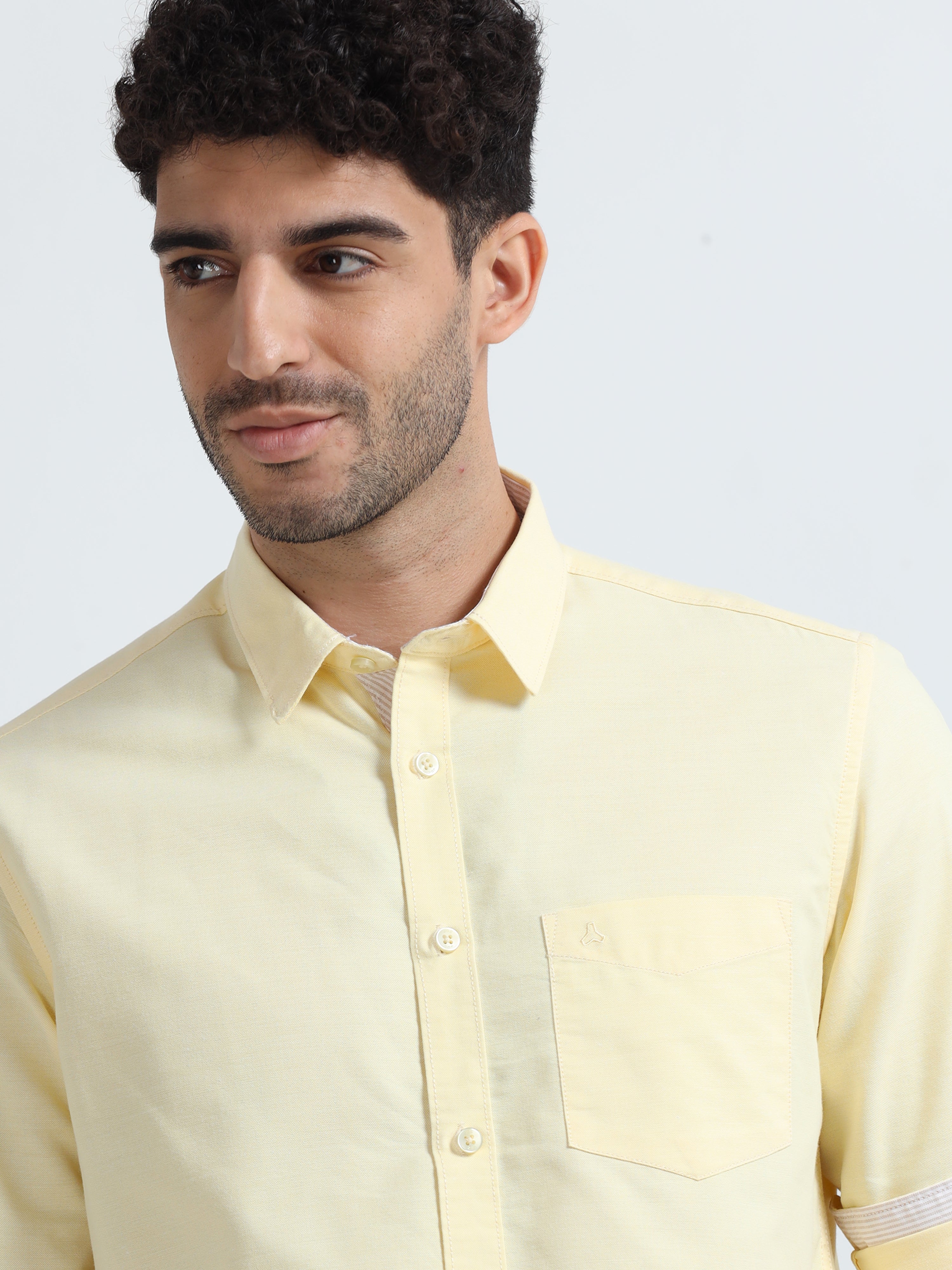 MEN'S LT.YELLOW-OXFORD  SOLID SLIM FIT SHIRT