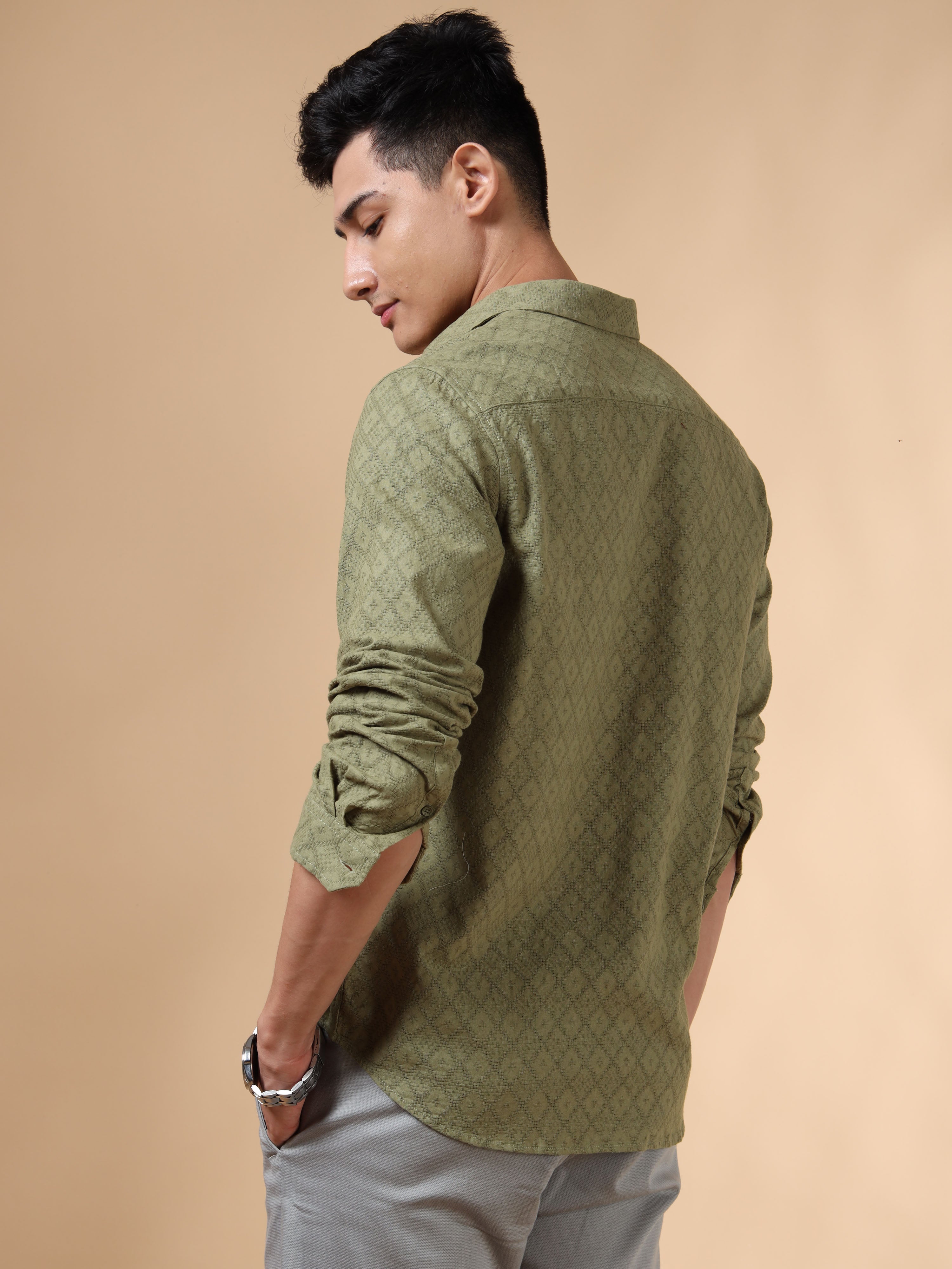 MEN'S PISTA GREEN SOLID SLIM FIT SHIRT
