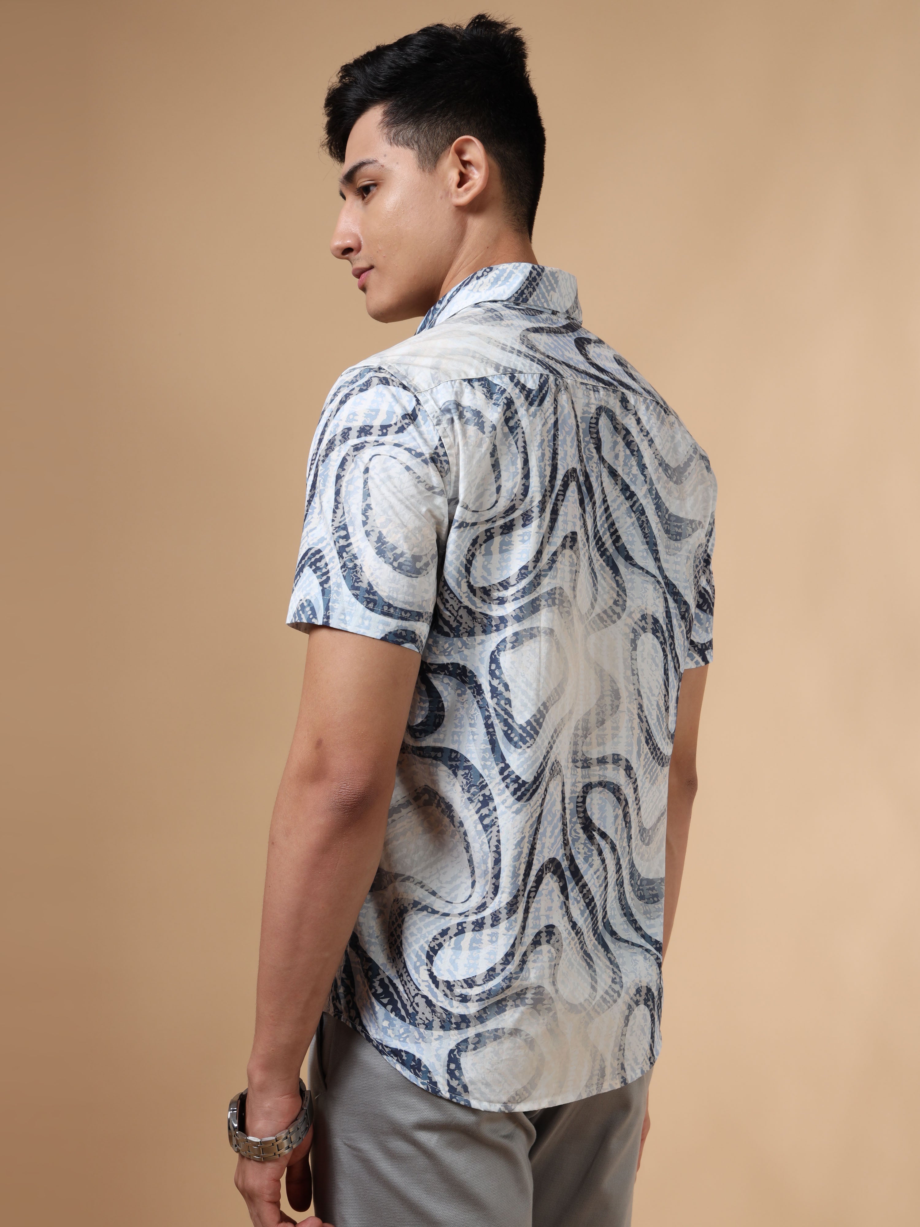 MEN'S NAVY PRINT SLIM FIT SHIRT