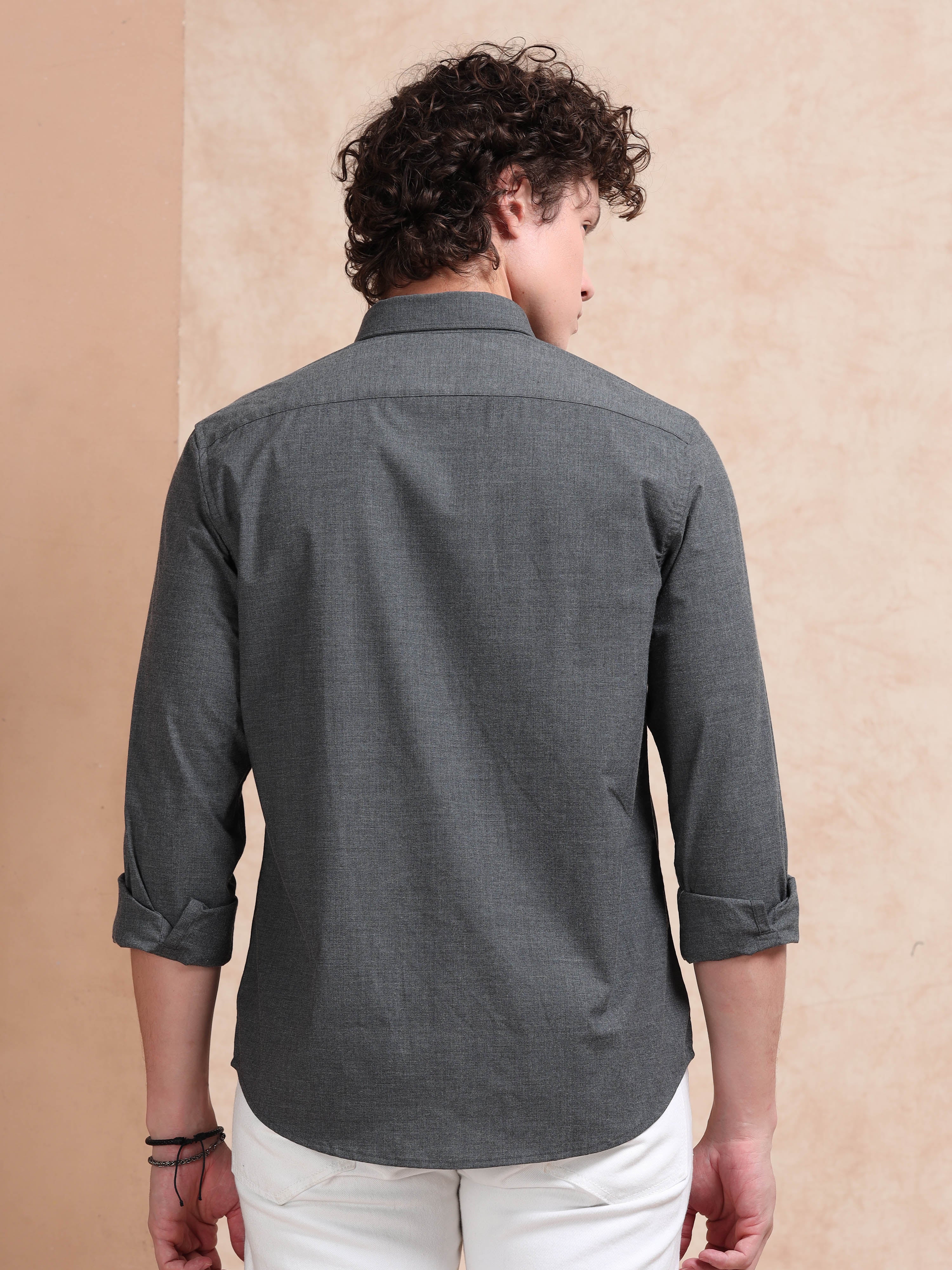 MEN'S DK.GREY SOLID SLIM FIT SHIRT