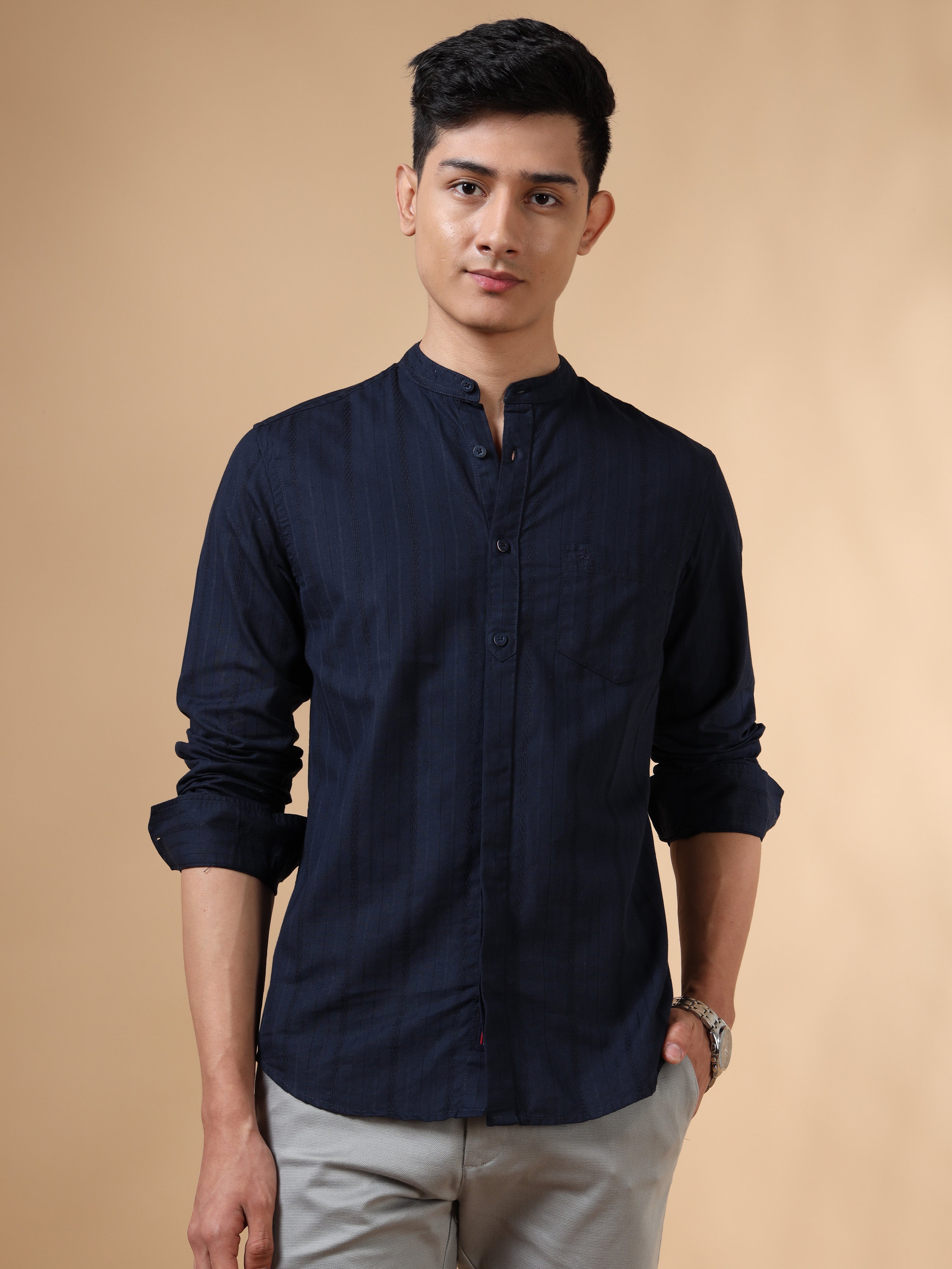 MEN'S NAVY STRIPES SLIM FIT SHIRT