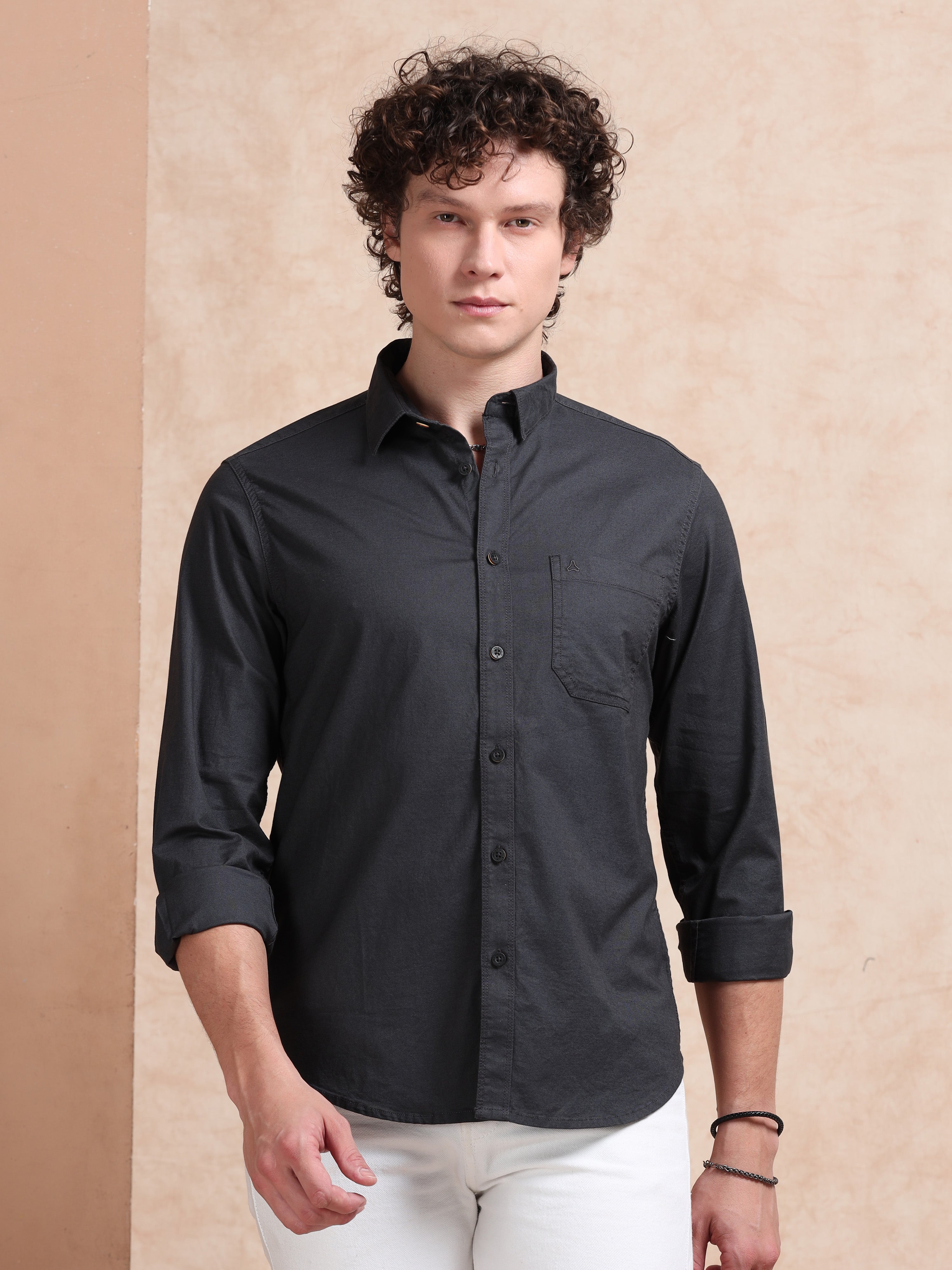MEN'S DK.GREY SOLID SLIM FIT SHIRT