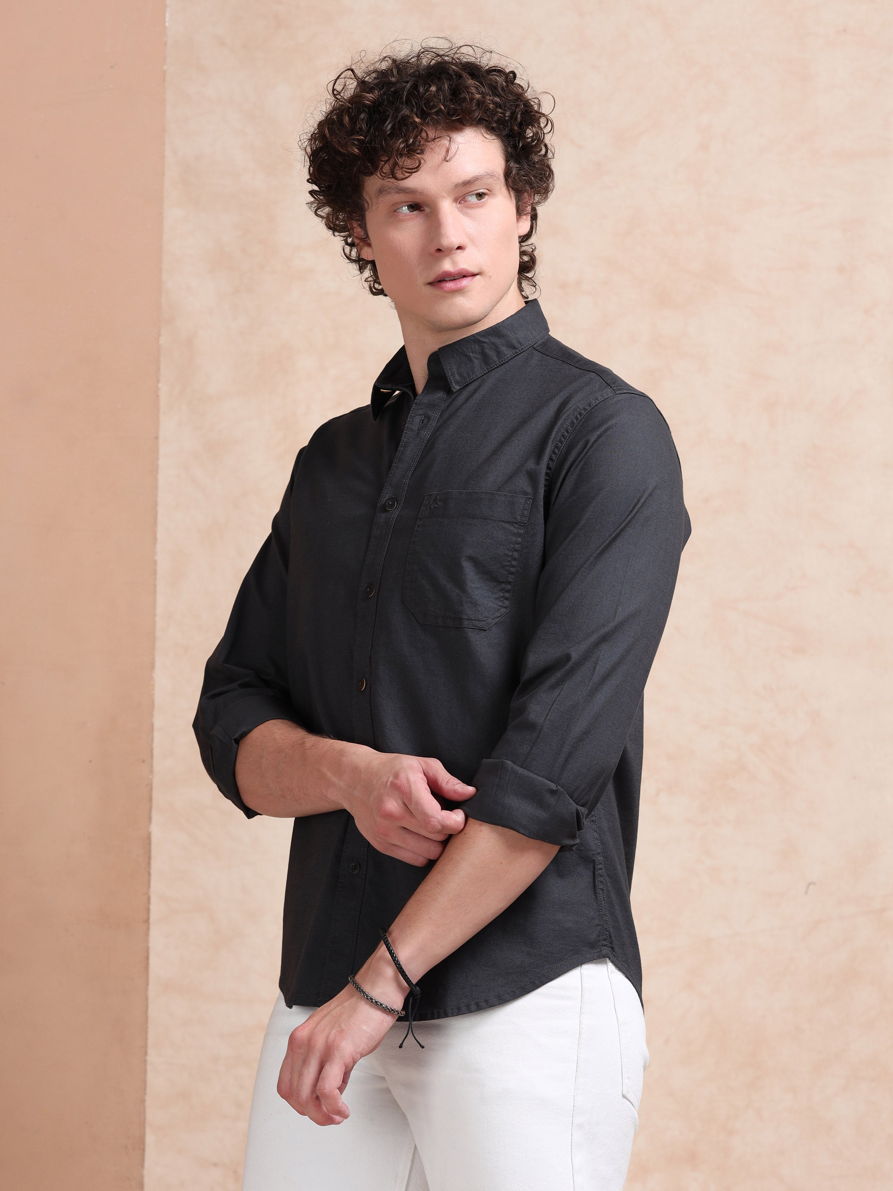 MEN'S DK.GREY SOLID SLIM FIT SHIRT