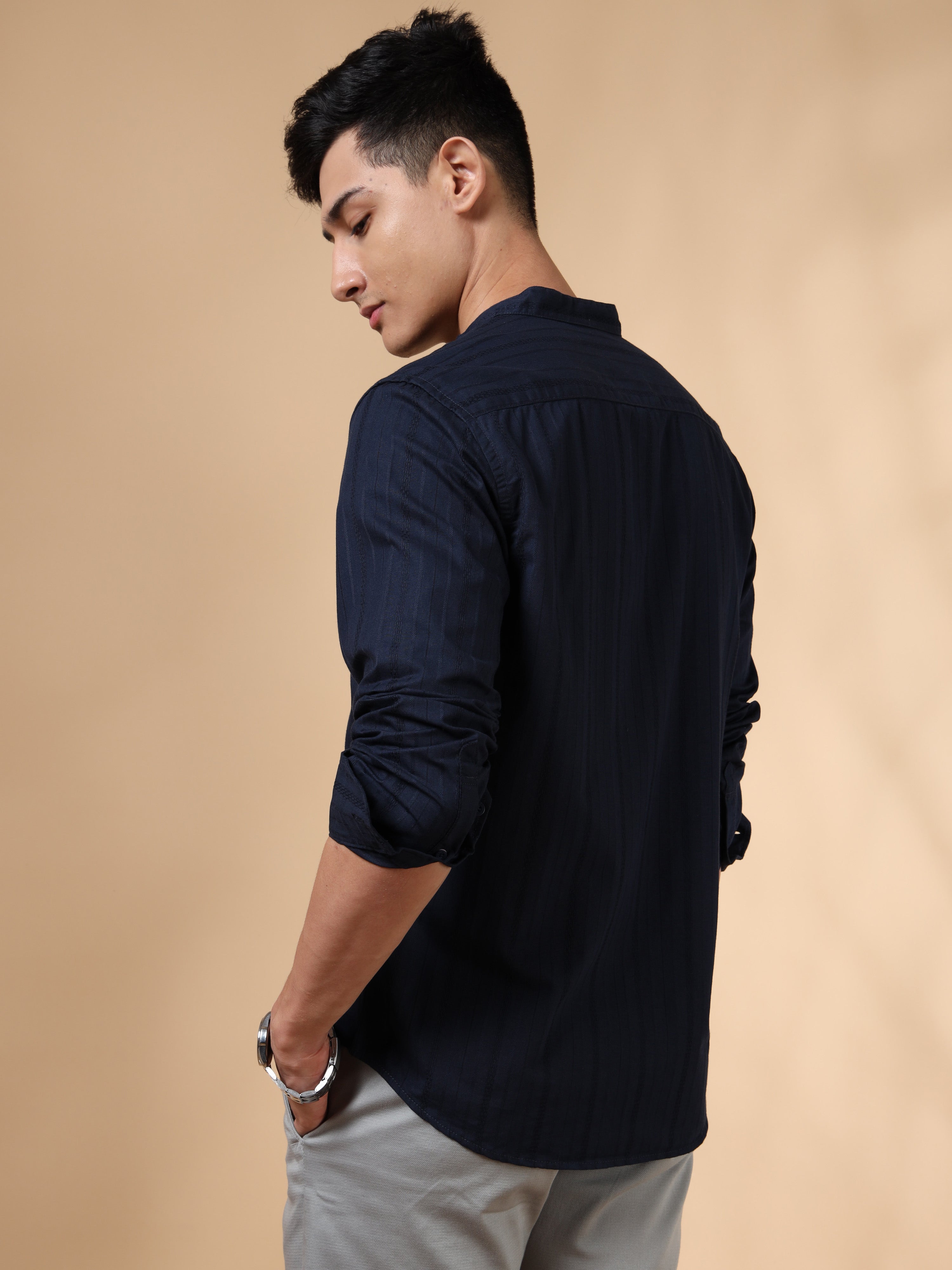 MEN'S NAVY STRIPES SLIM FIT SHIRT