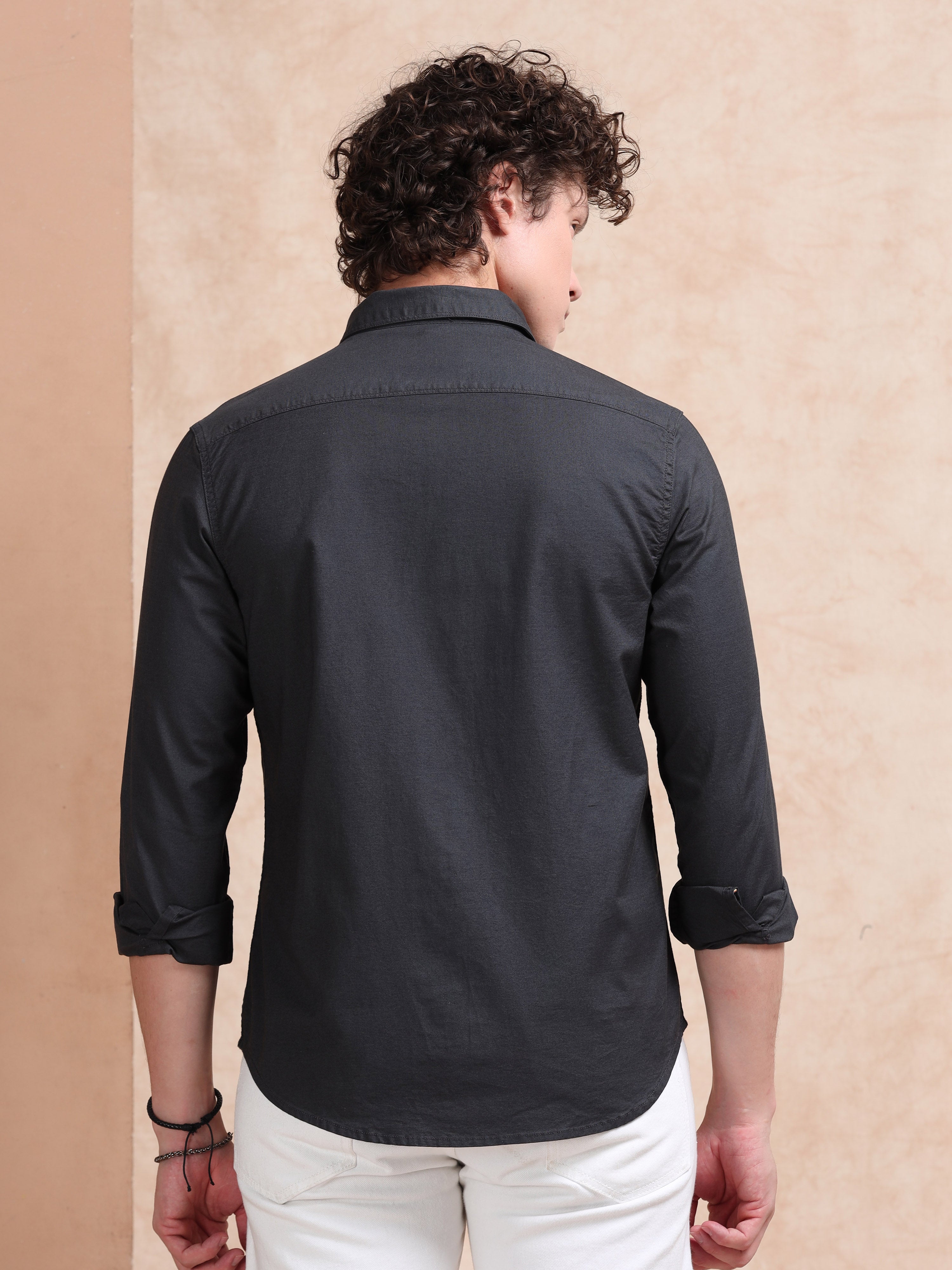 MEN'S DK.GREY SOLID SLIM FIT SHIRT