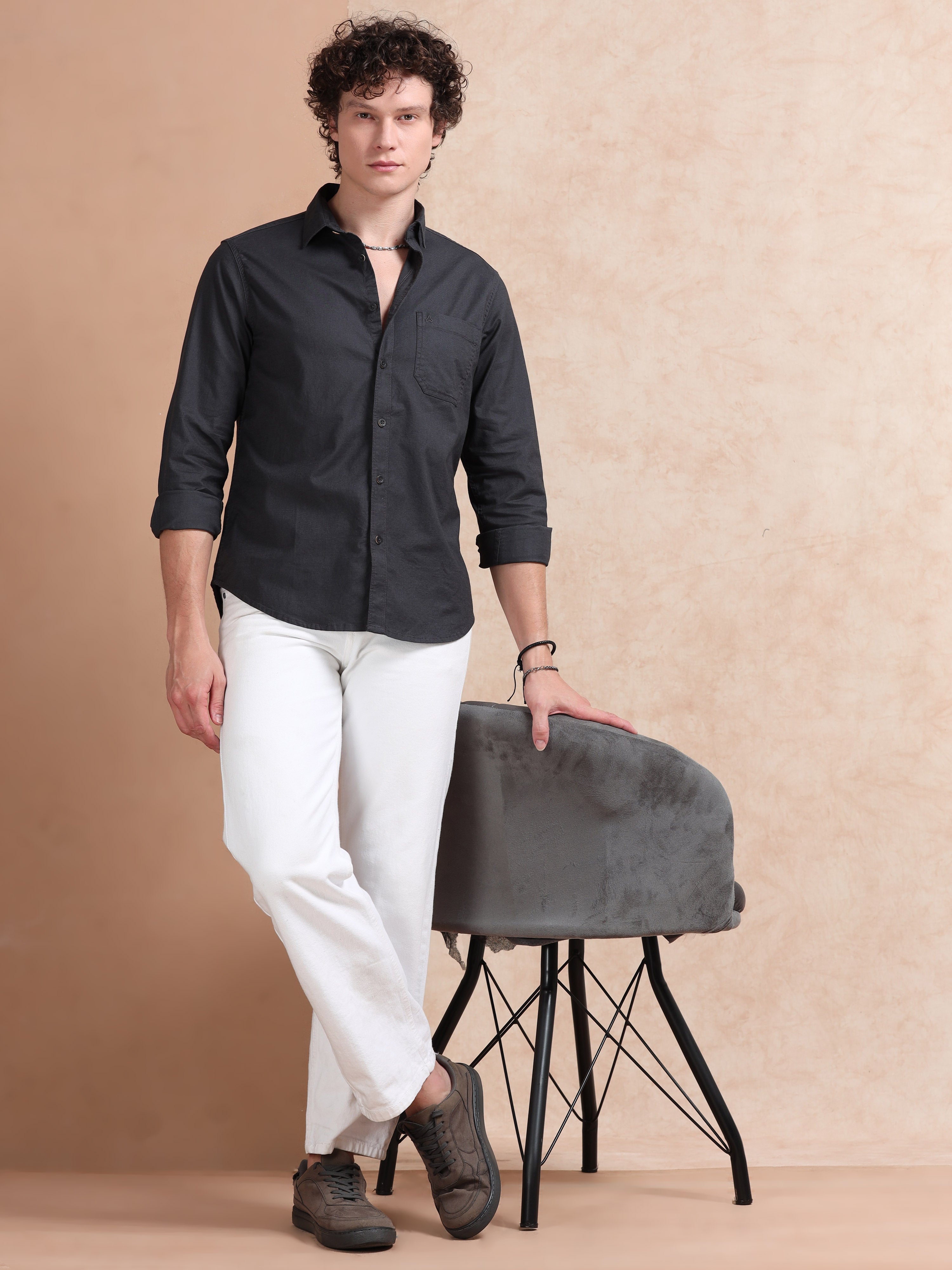 MEN'S DK.GREY SOLID SLIM FIT SHIRT