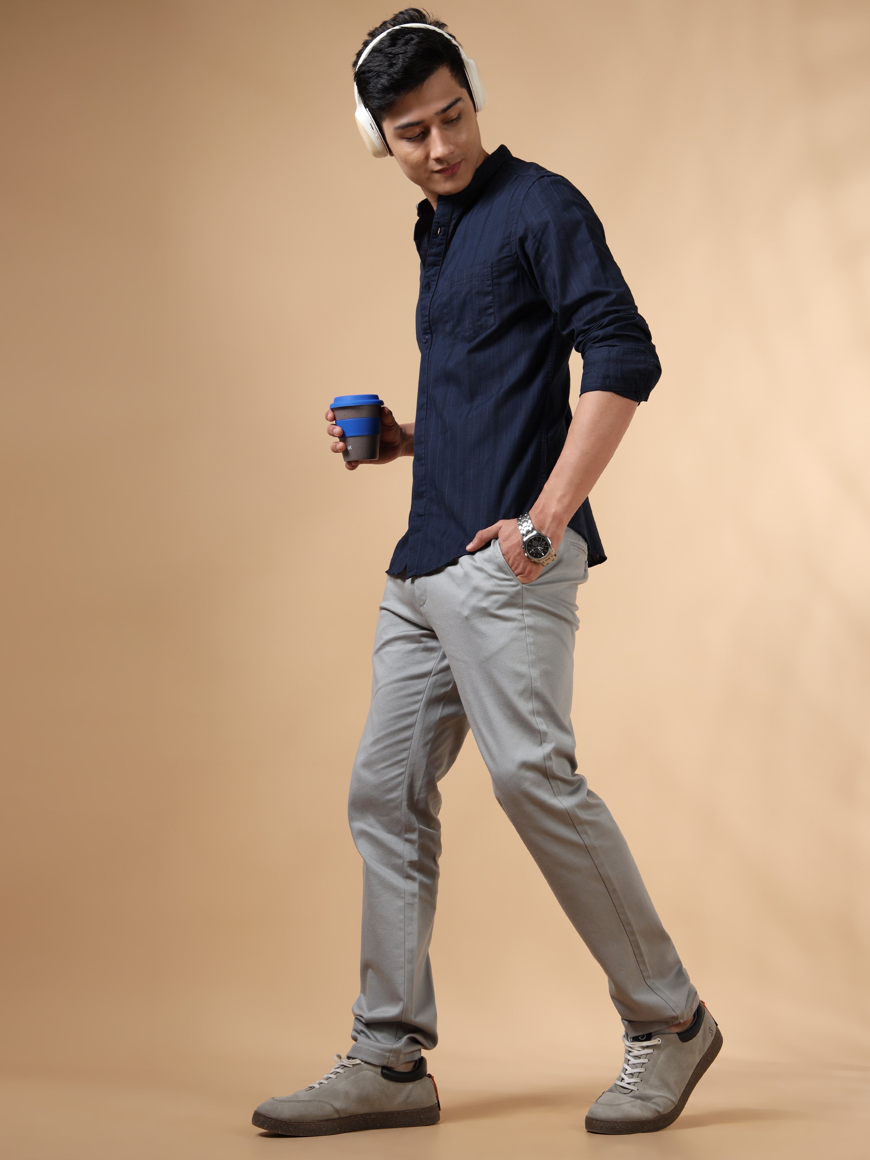 MEN'S NAVY STRIPES SLIM FIT SHIRT