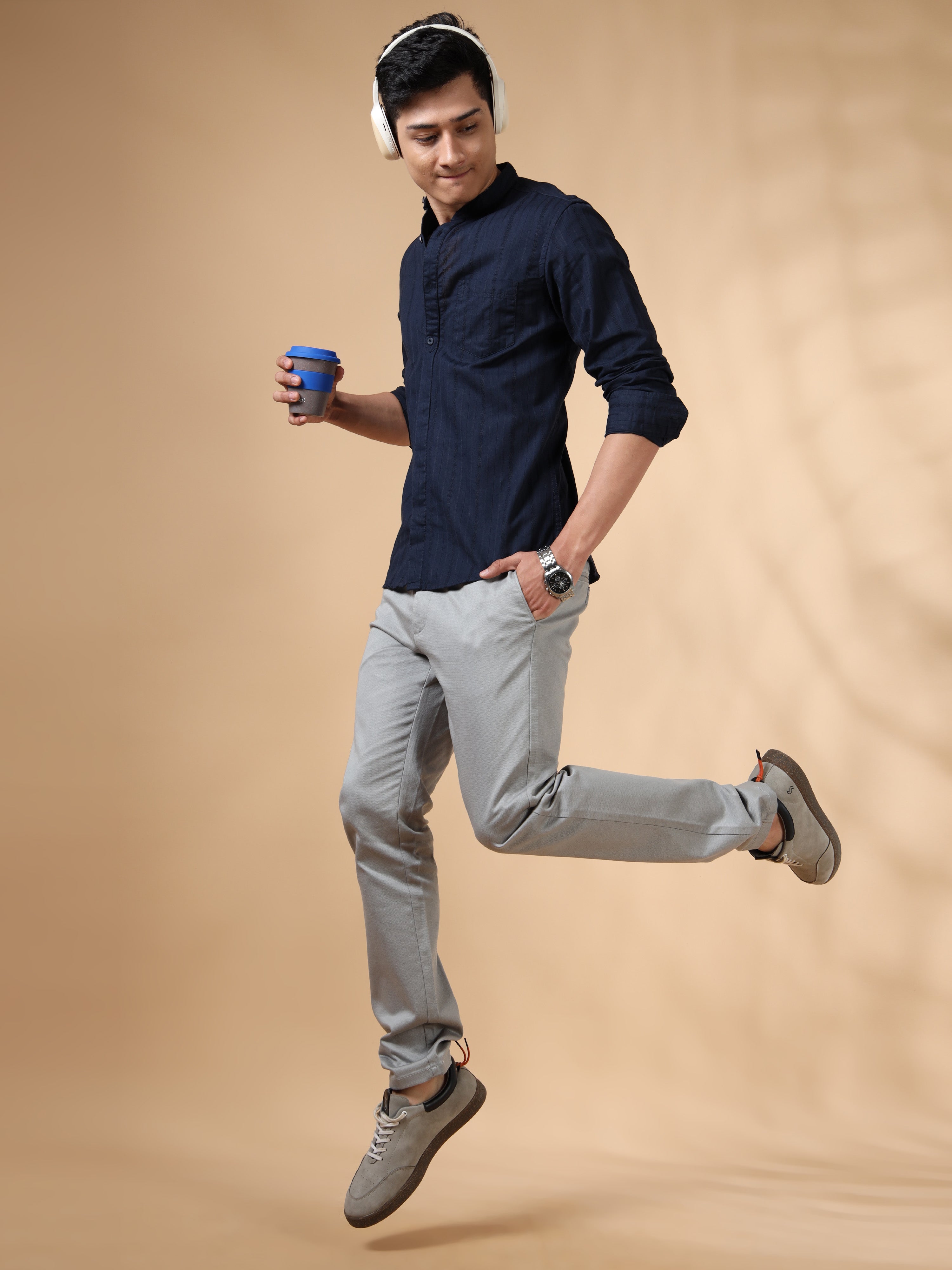 MEN'S NAVY STRIPES SLIM FIT SHIRT