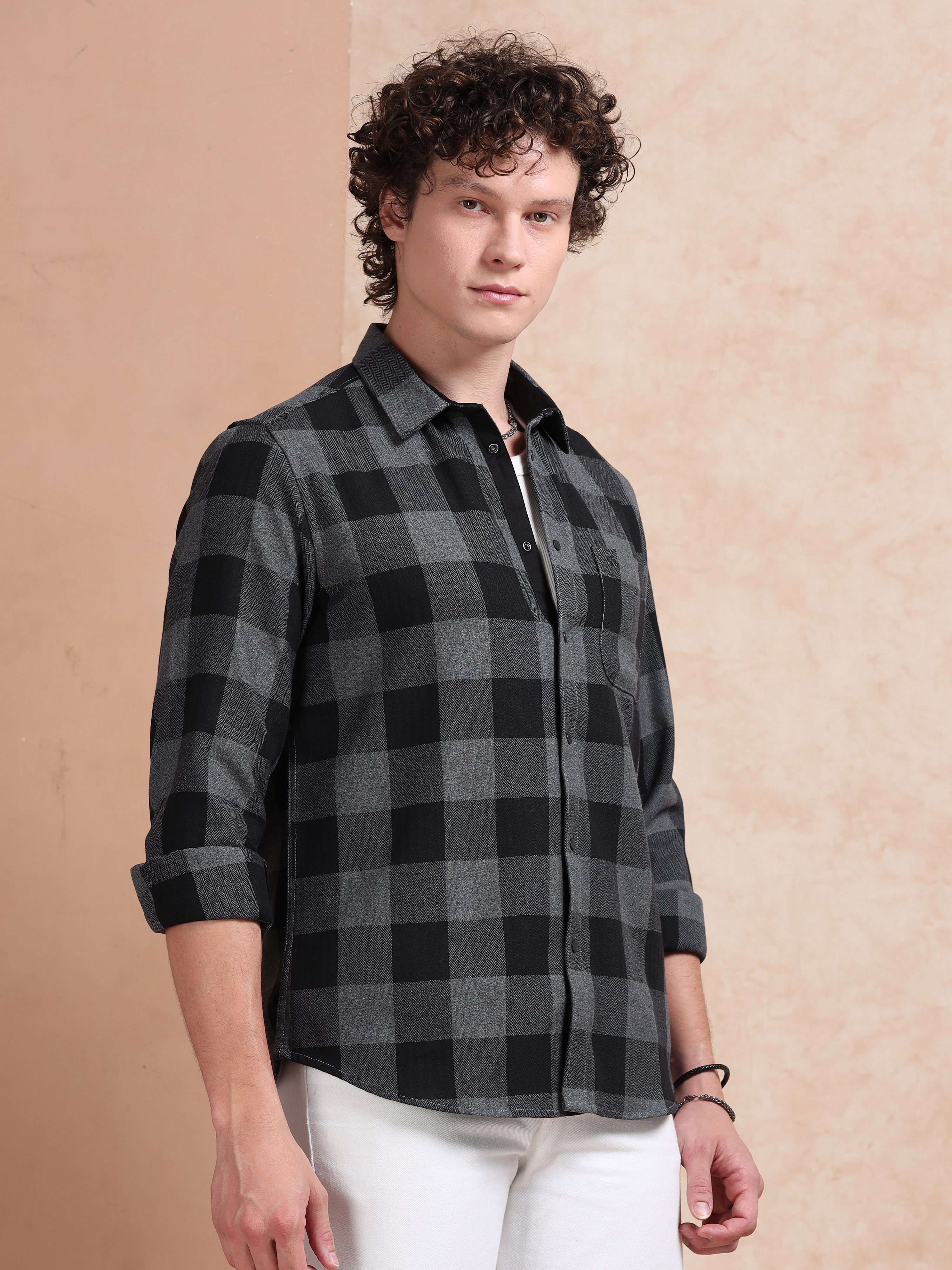 MEN'S BLACK CHECKS SLIM FIT SHIRT