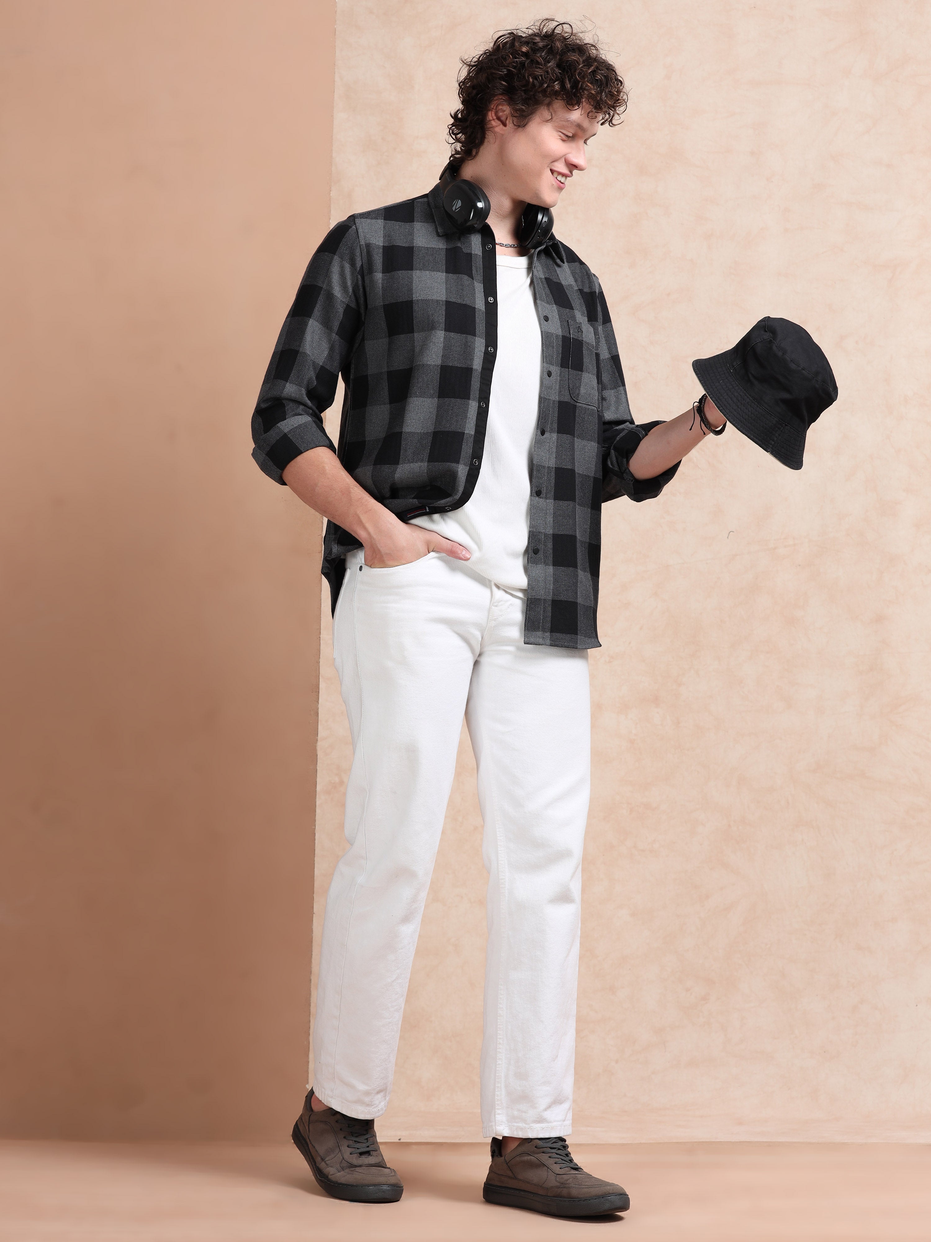 MEN'S BLACK CHECKS SLIM FIT SHIRT