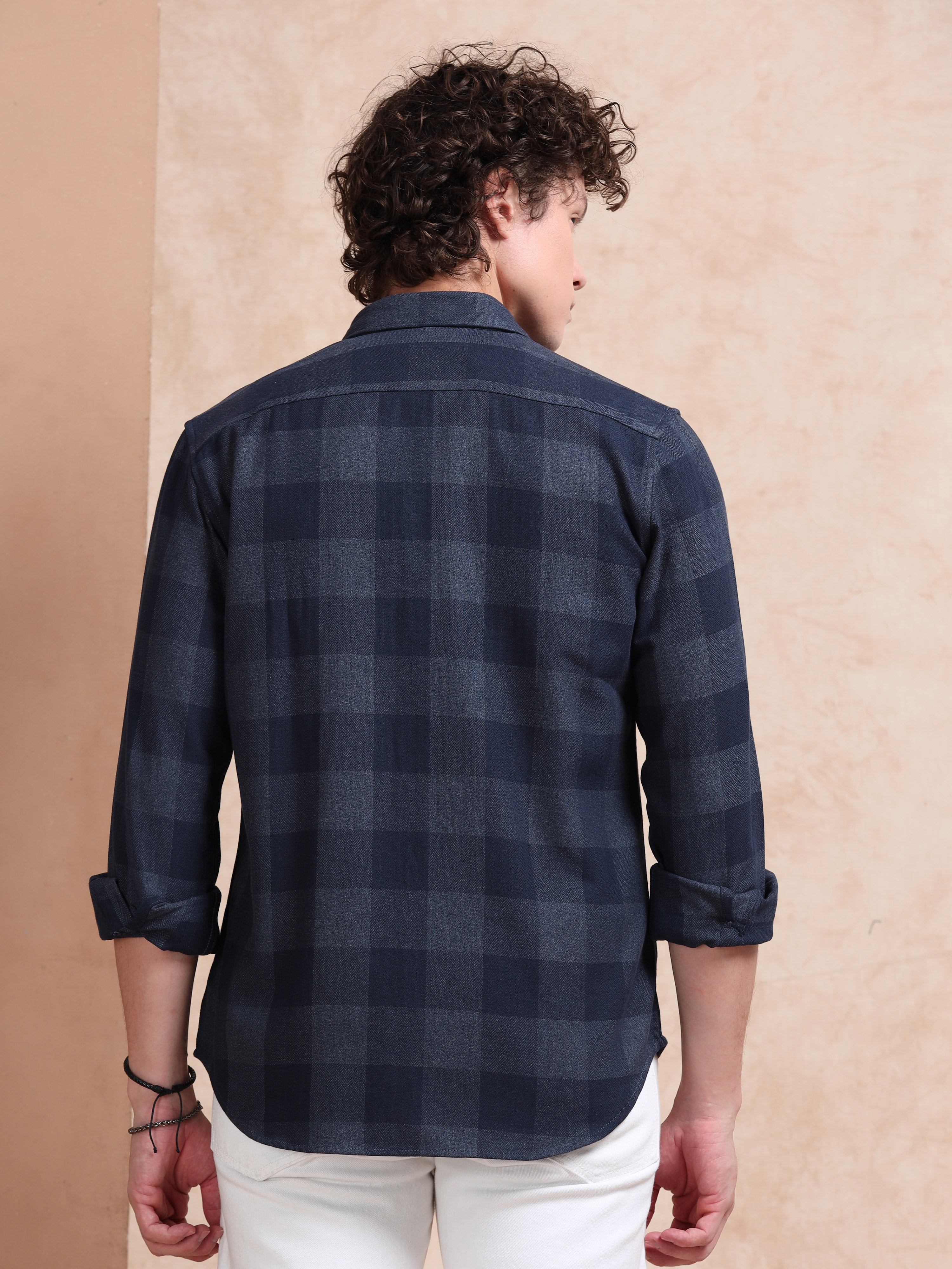 MEN'S NAVY CHECKS SLIM FIT SHIRT