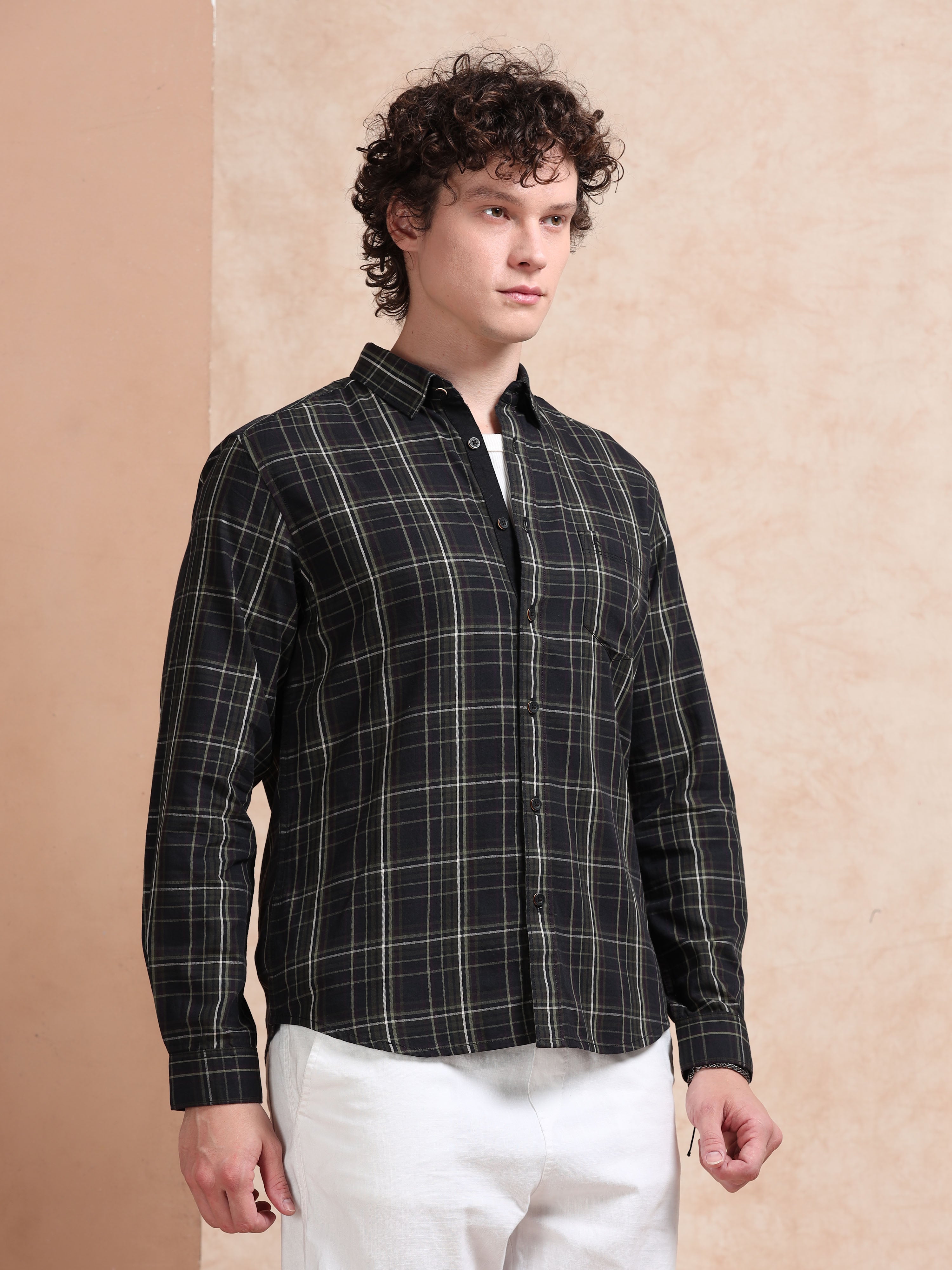 MEN'S BLACK CHECKS SLIM FIT SHIRT