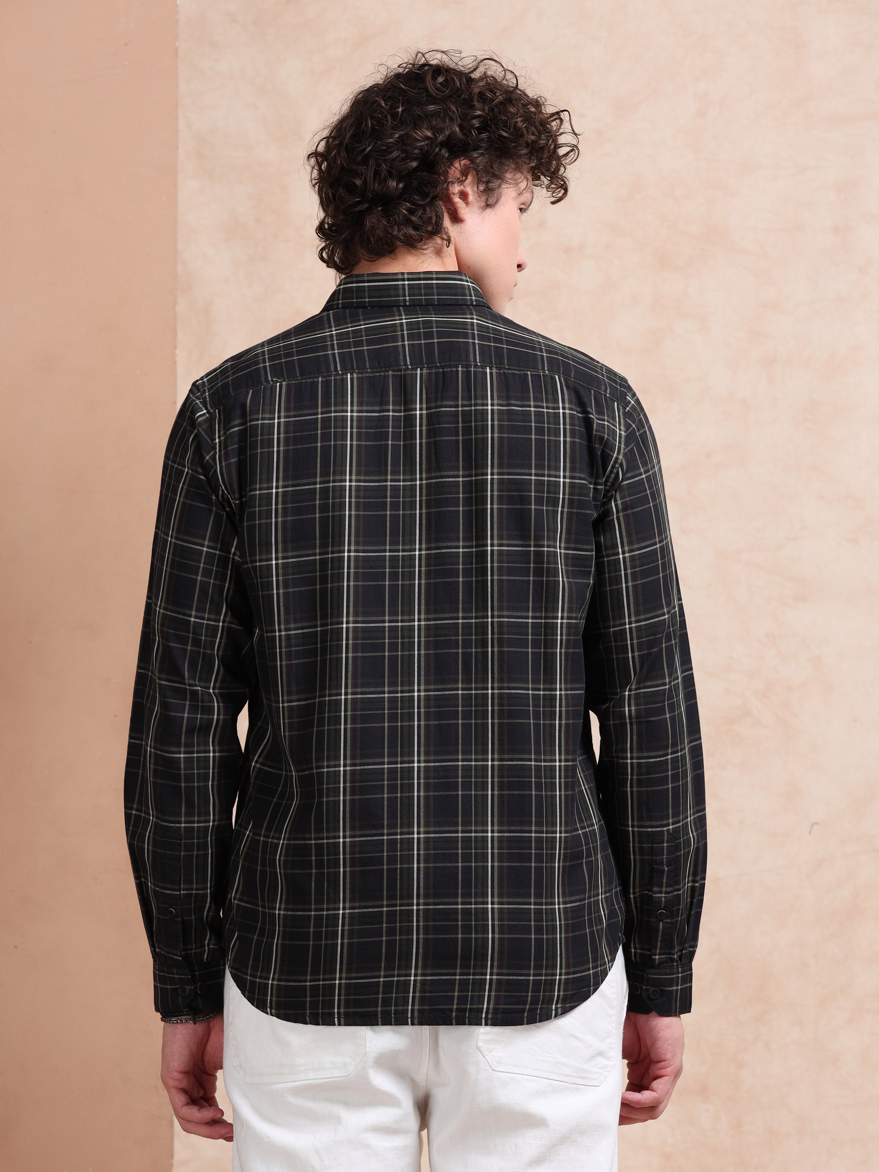 MEN'S BLACK CHECKS SLIM FIT SHIRT