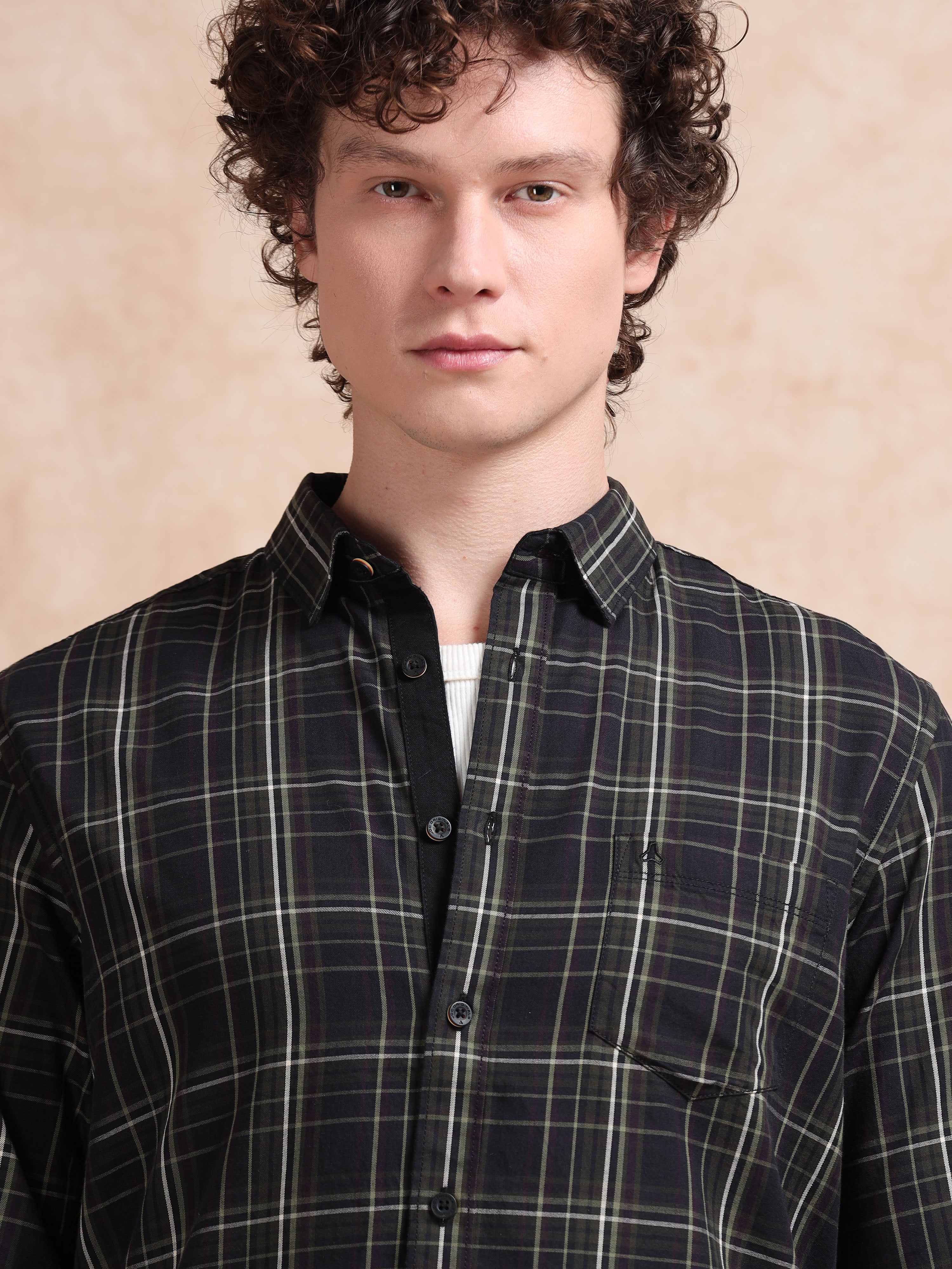 MEN'S BLACK CHECKS SLIM FIT SHIRT