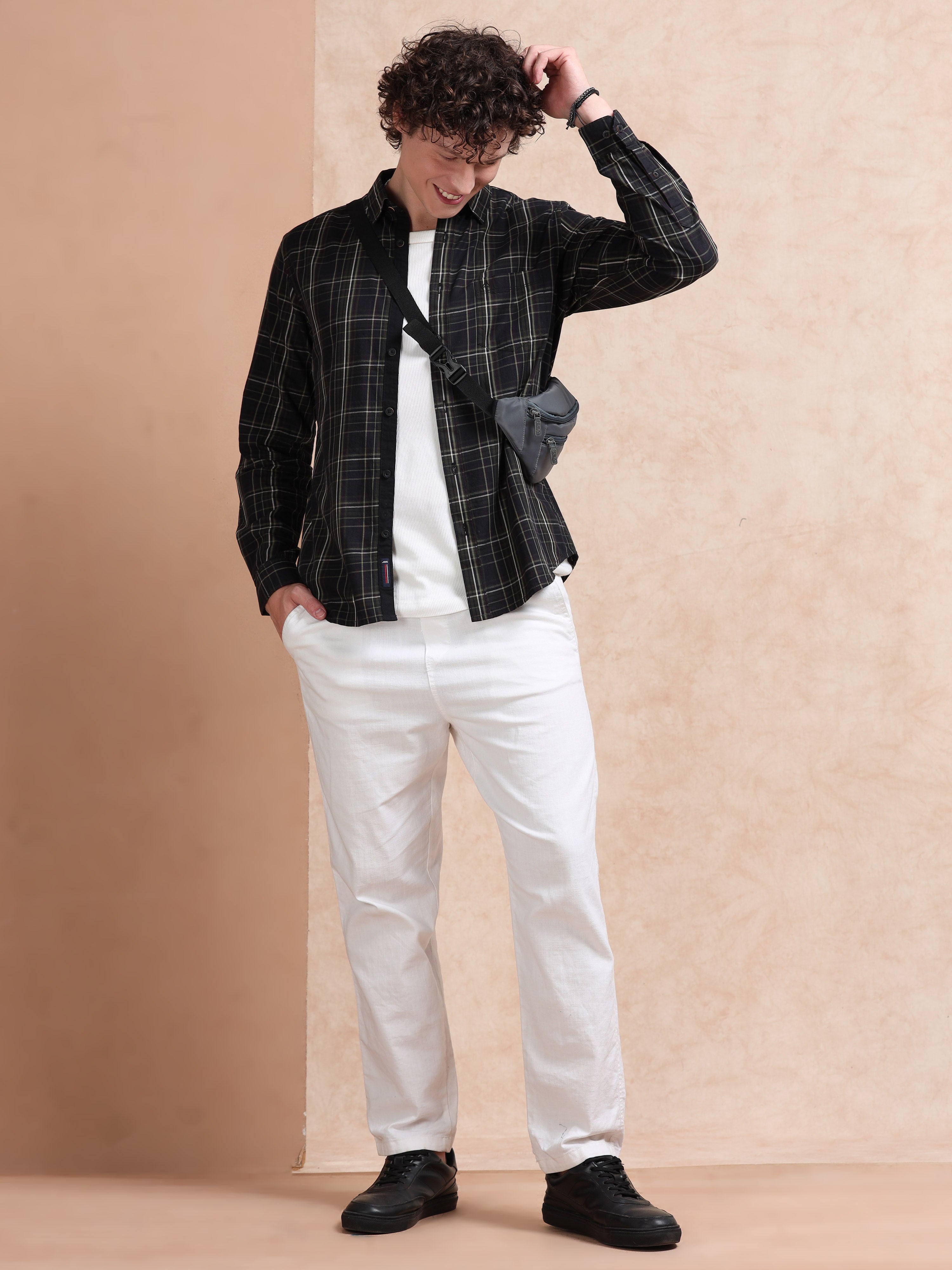 MEN'S BLACK CHECKS SLIM FIT SHIRT