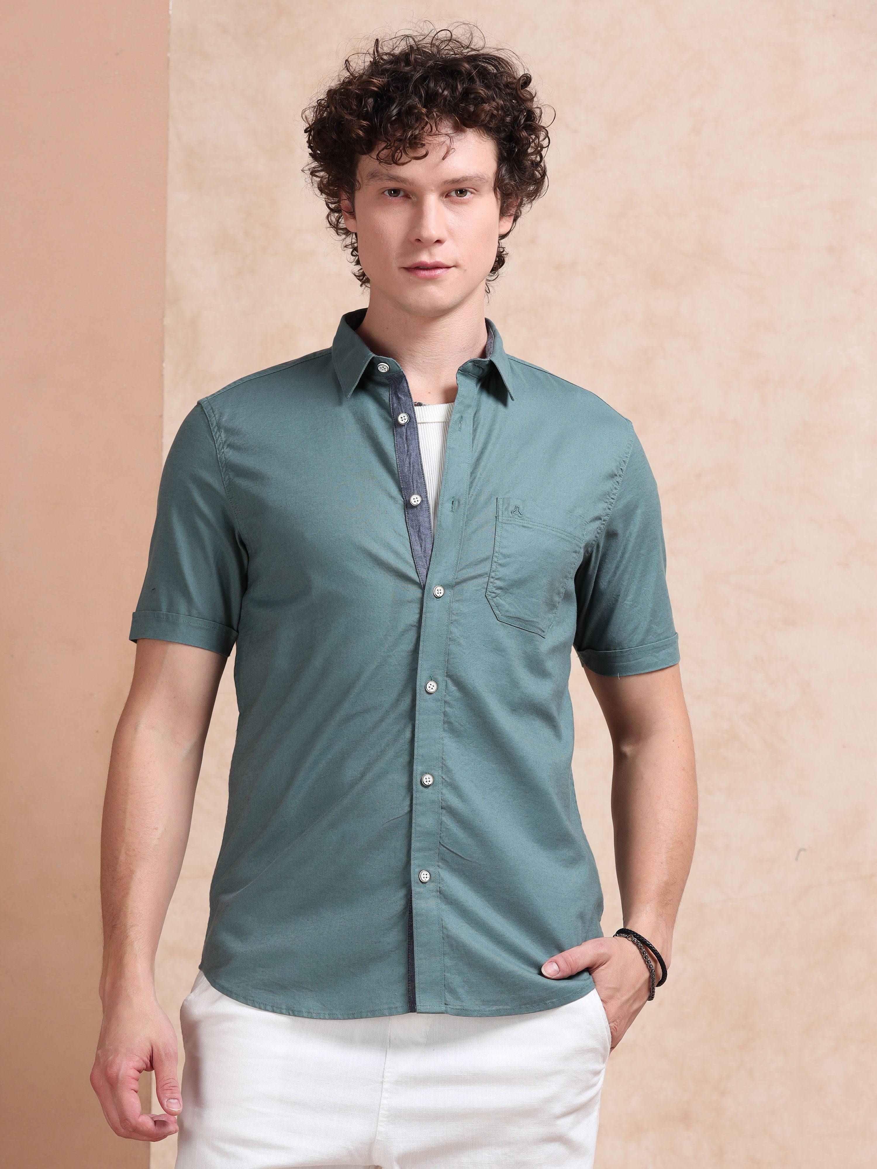 MEN'S LT.GREEN SOLID SLIM FIT SHIRT