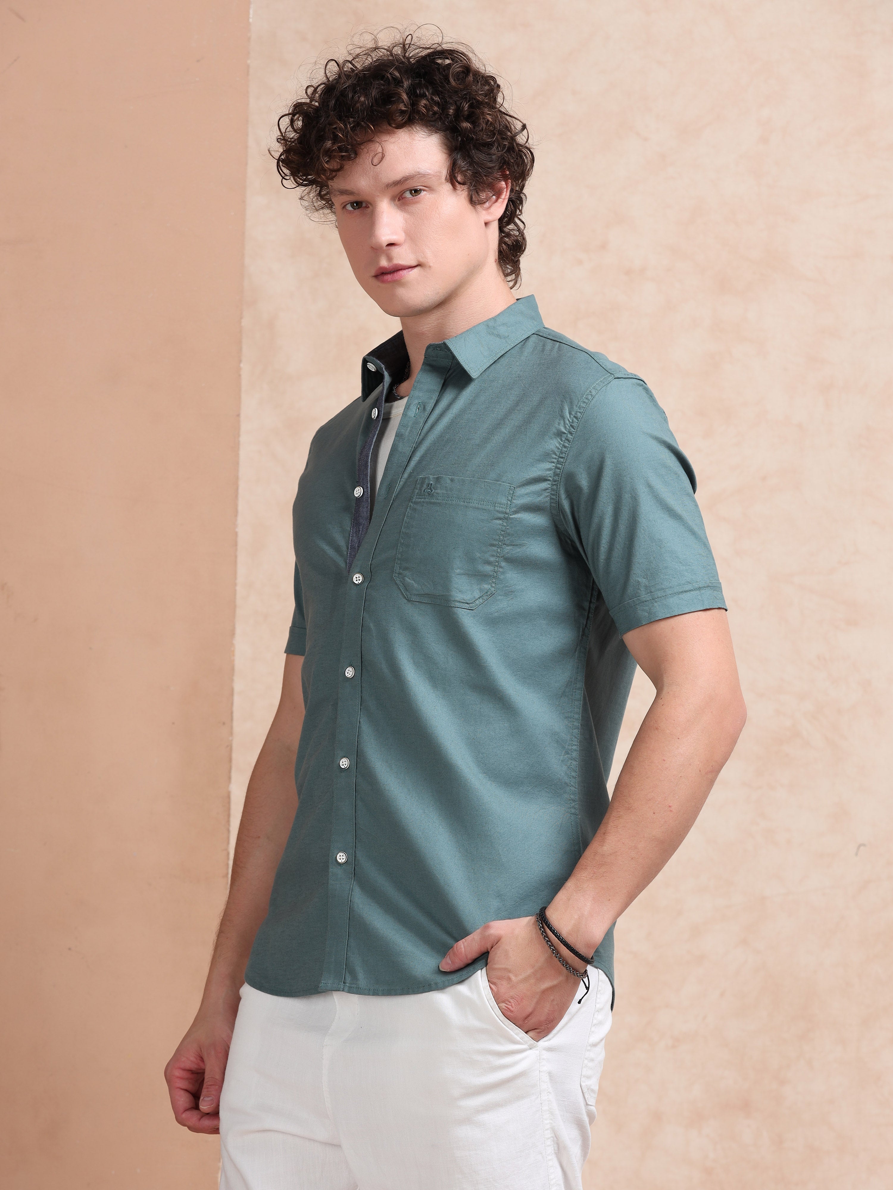 MEN'S LT.GREEN SOLID SLIM FIT SHIRT