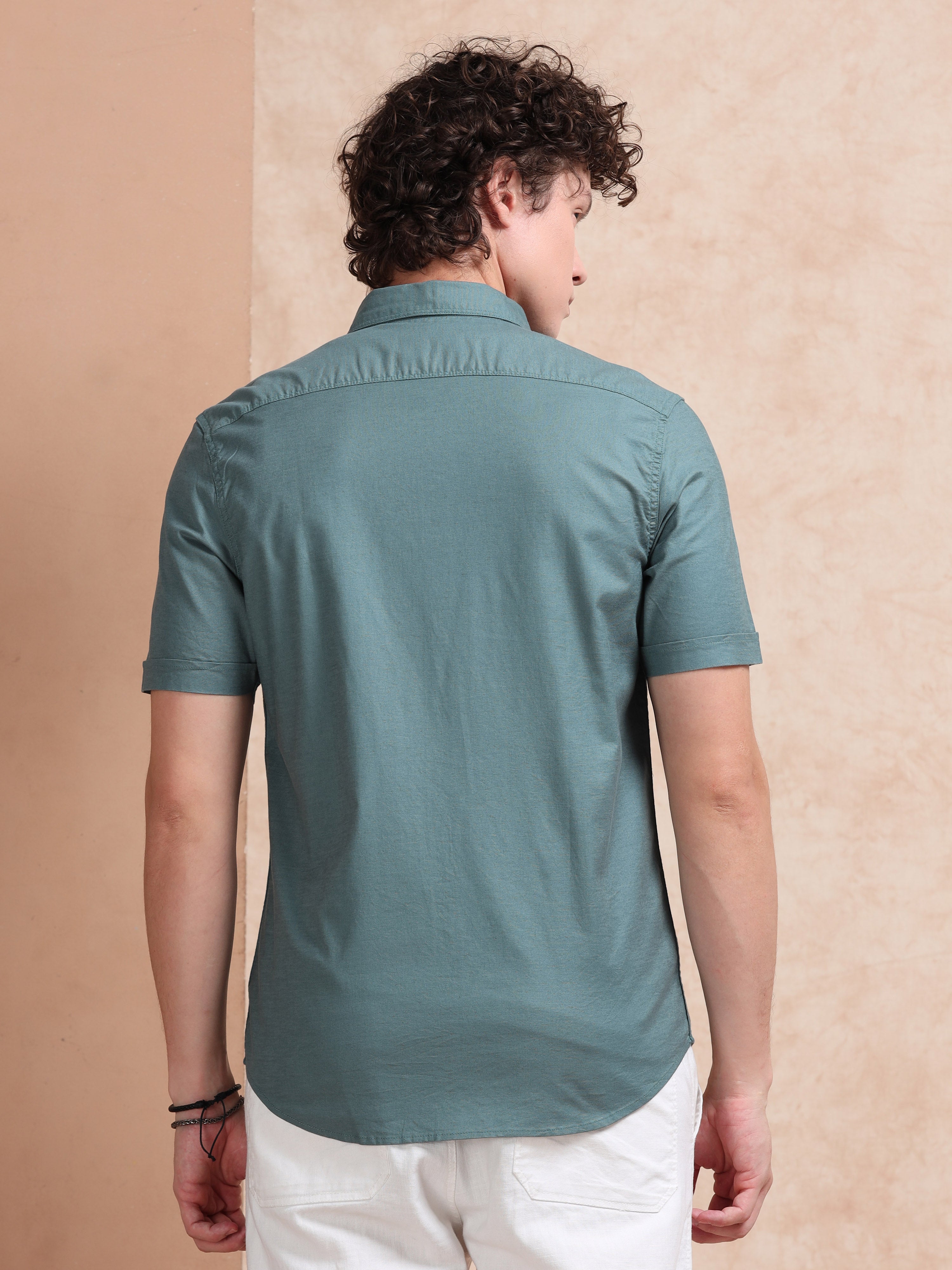 MEN'S LT.GREEN SOLID SLIM FIT SHIRT