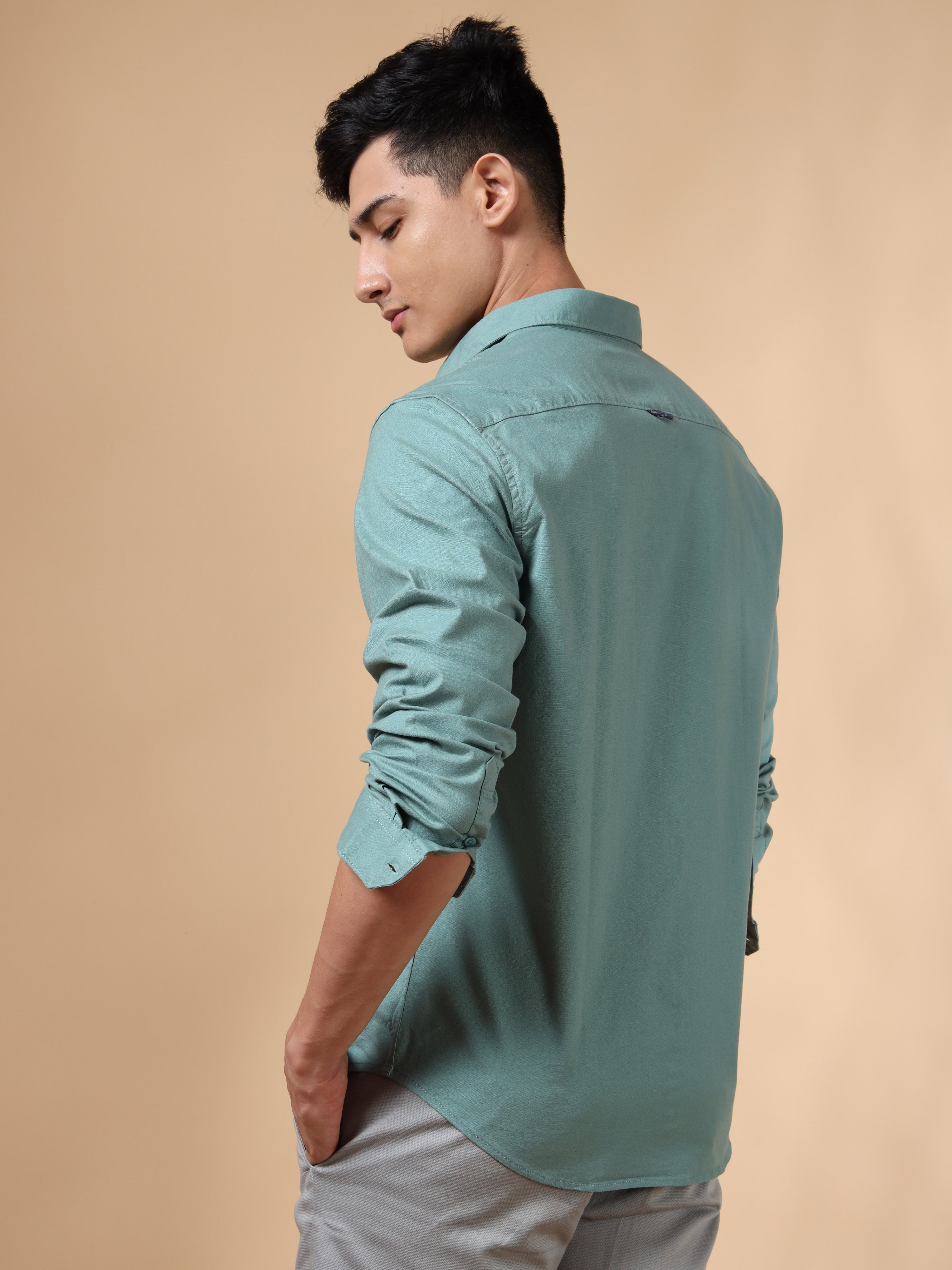 MEN'S LT GREEN SOLID SLIM FIT SHIRT