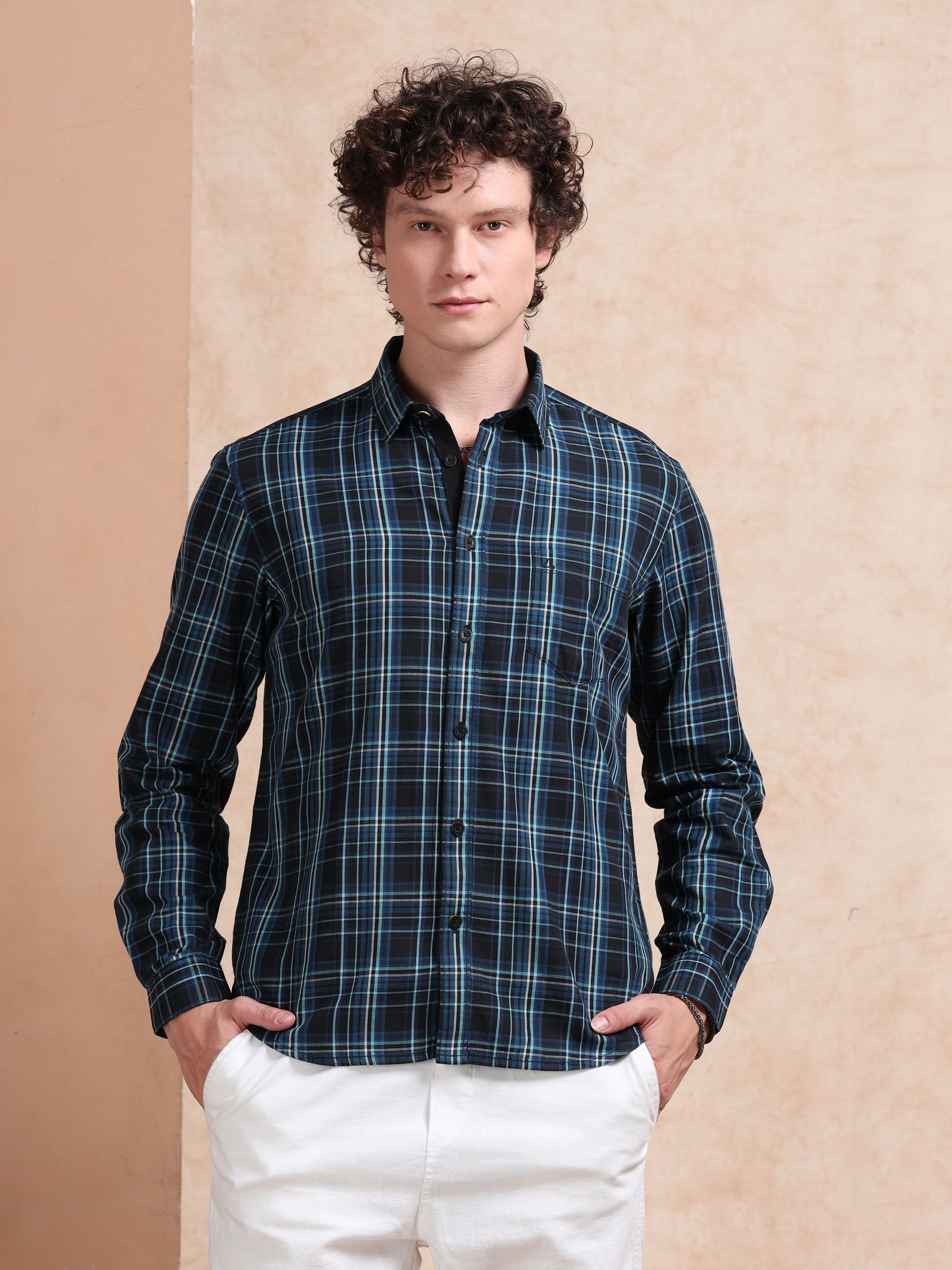 MEN'S BLUE CHECKS SLIM FIT SHIRT