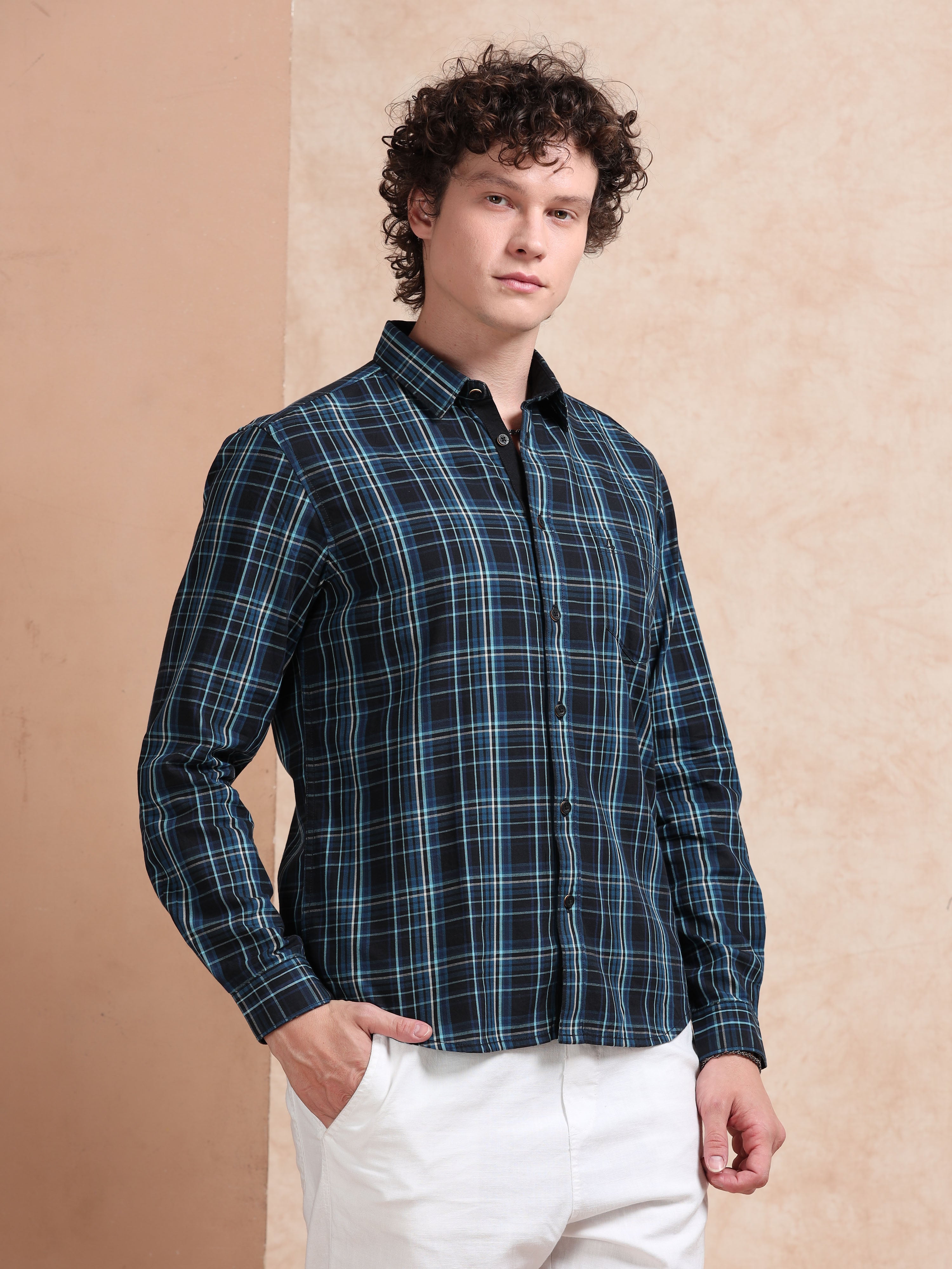 MEN'S BLUE CHECKS SLIM FIT SHIRT