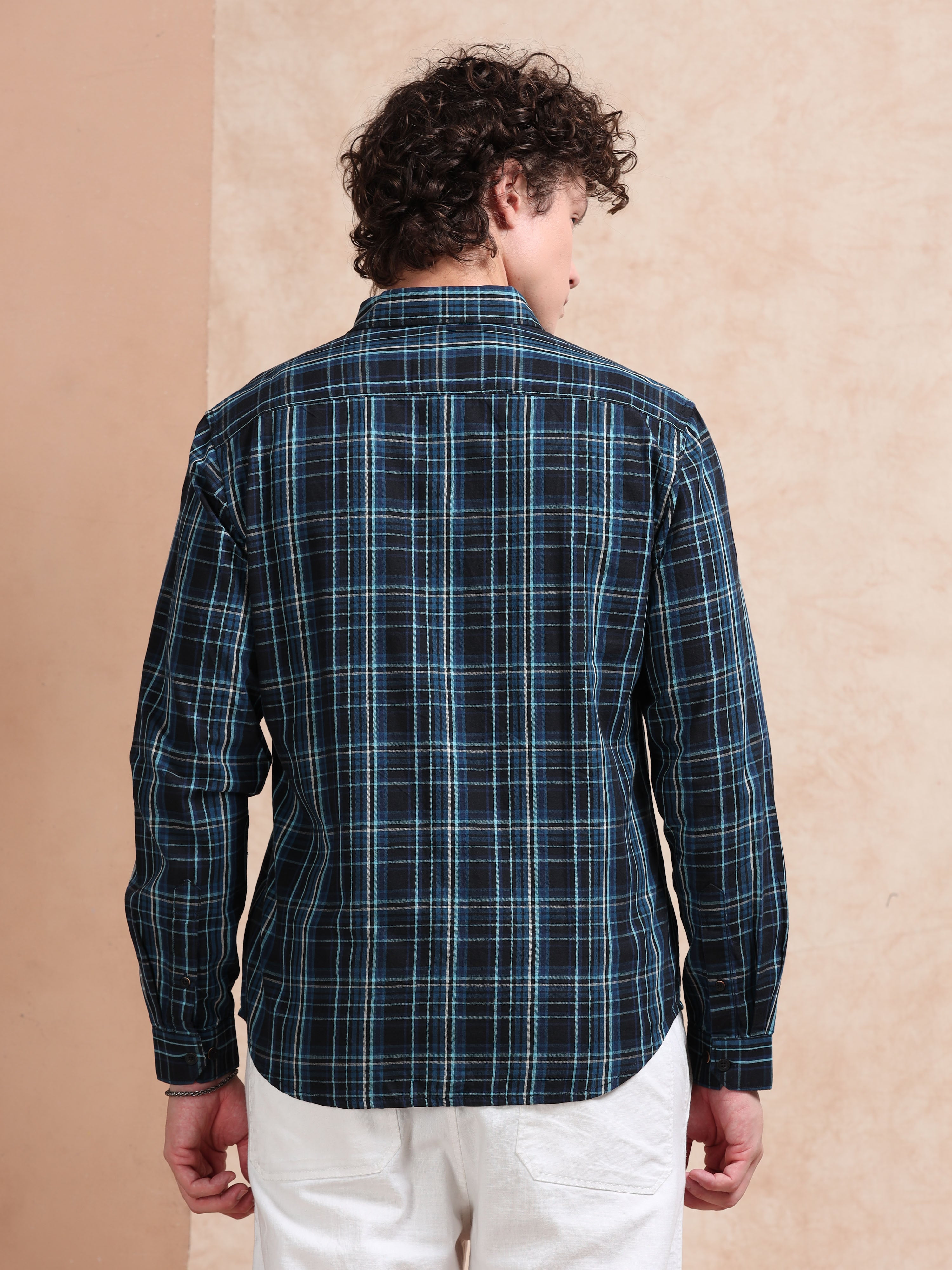 MEN'S BLUE CHECKS SLIM FIT SHIRT