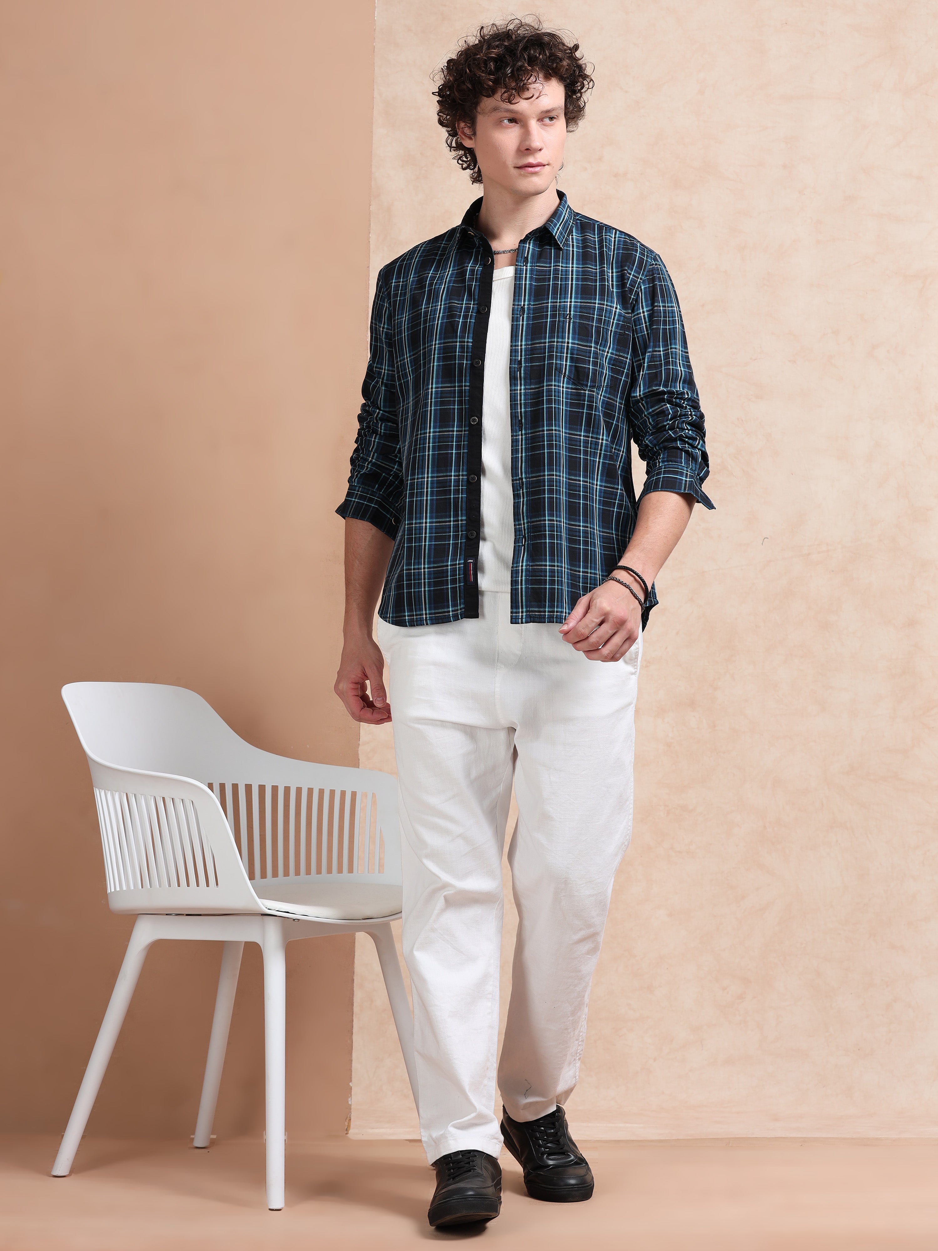 MEN'S BLUE CHECKS SLIM FIT SHIRT