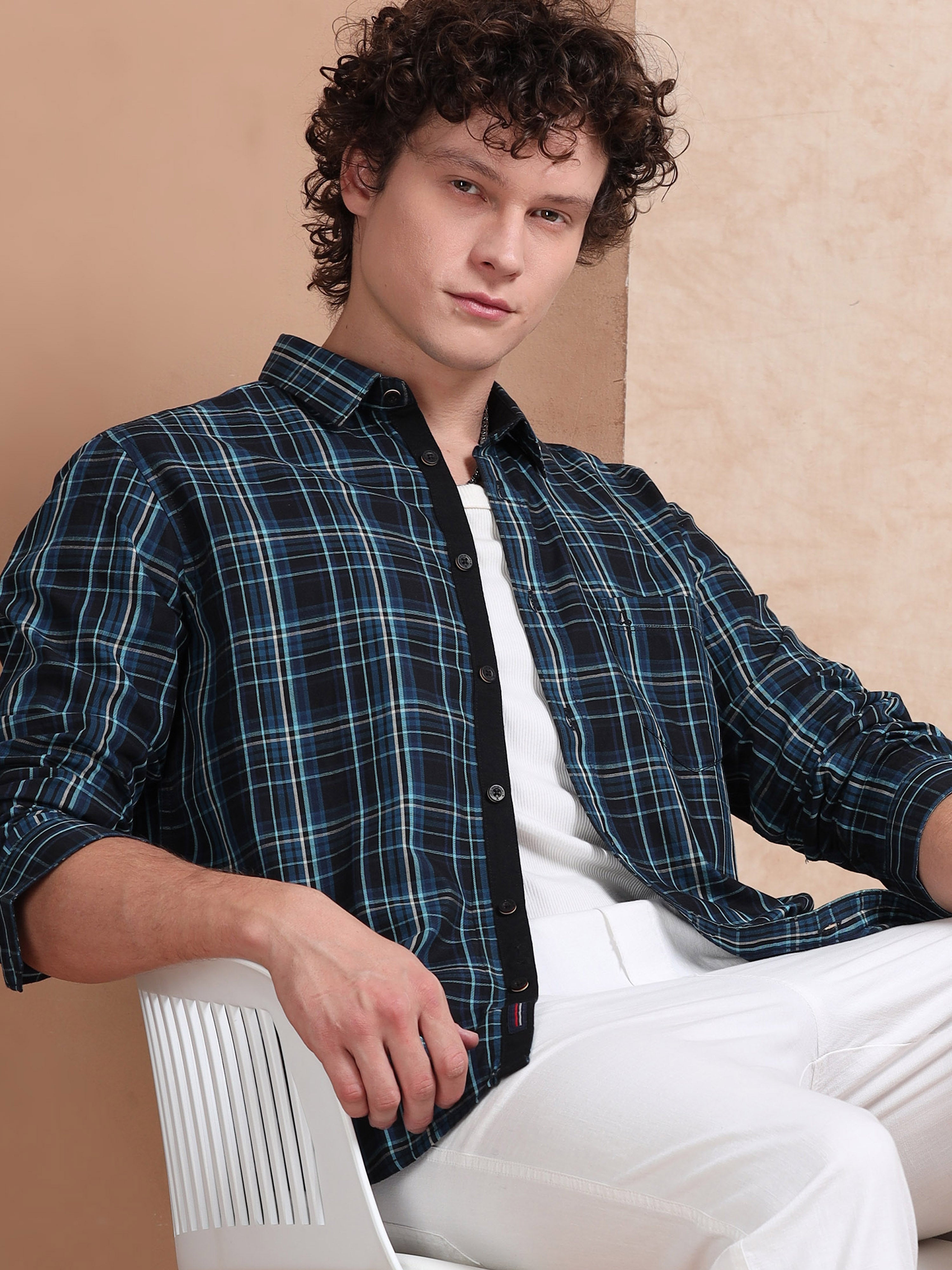 MEN'S BLUE CHECKS SLIM FIT SHIRT