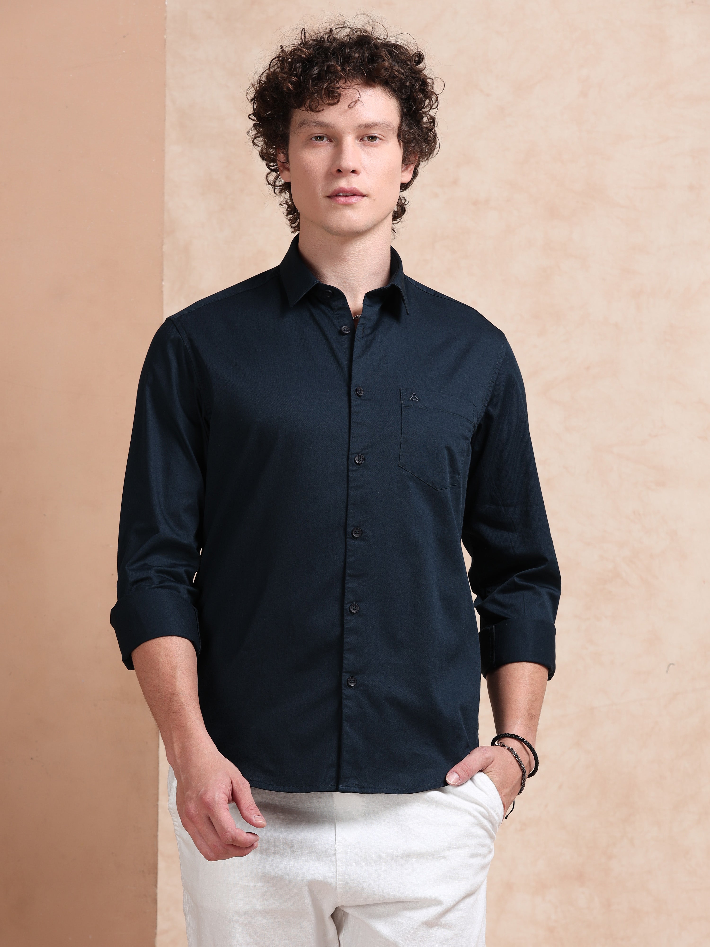 MEN'S NAVY SOLID SLIM FIT SHIRT