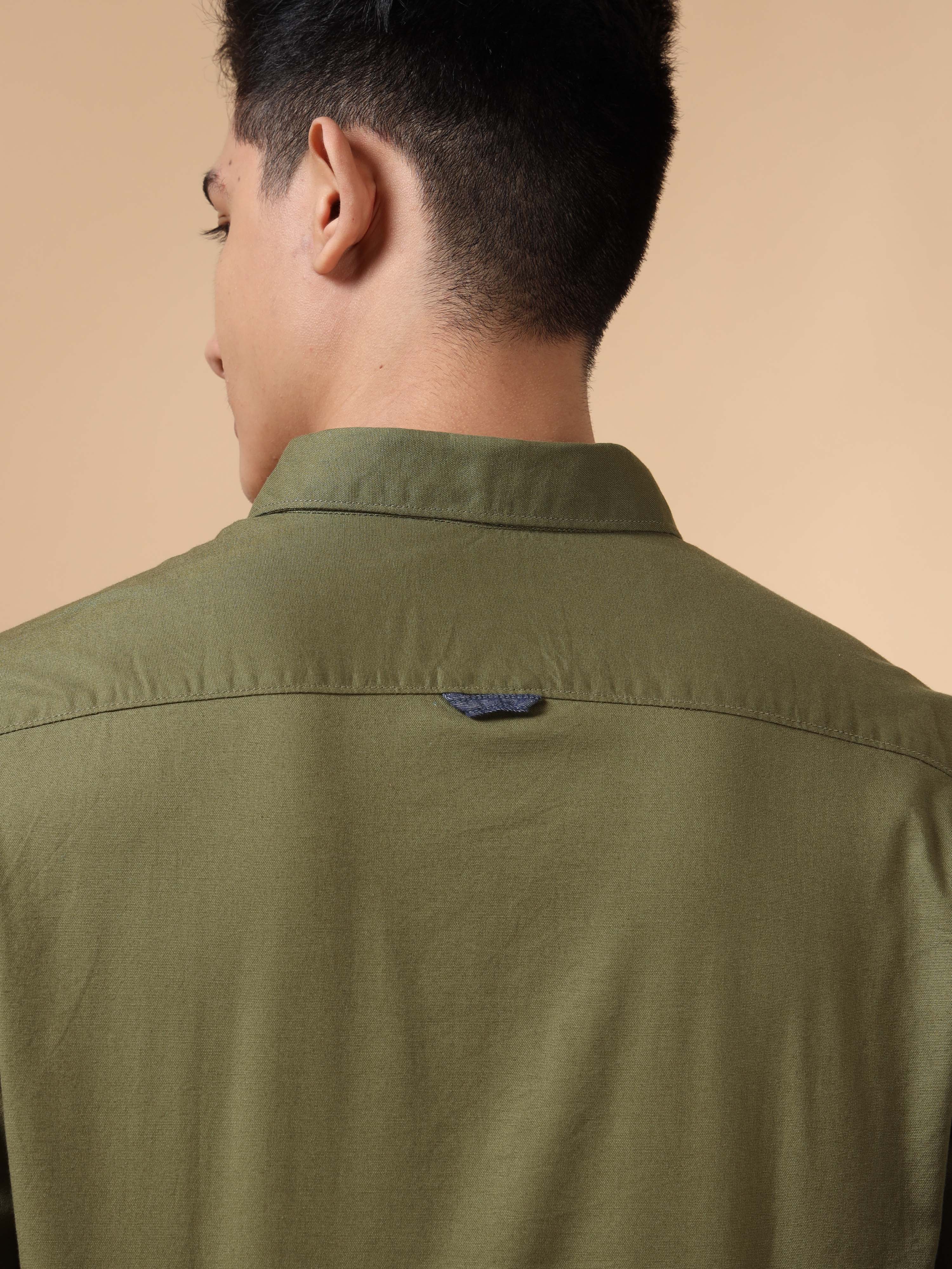 MEN'S GREEN SOLID SLIM FIT SHIRT