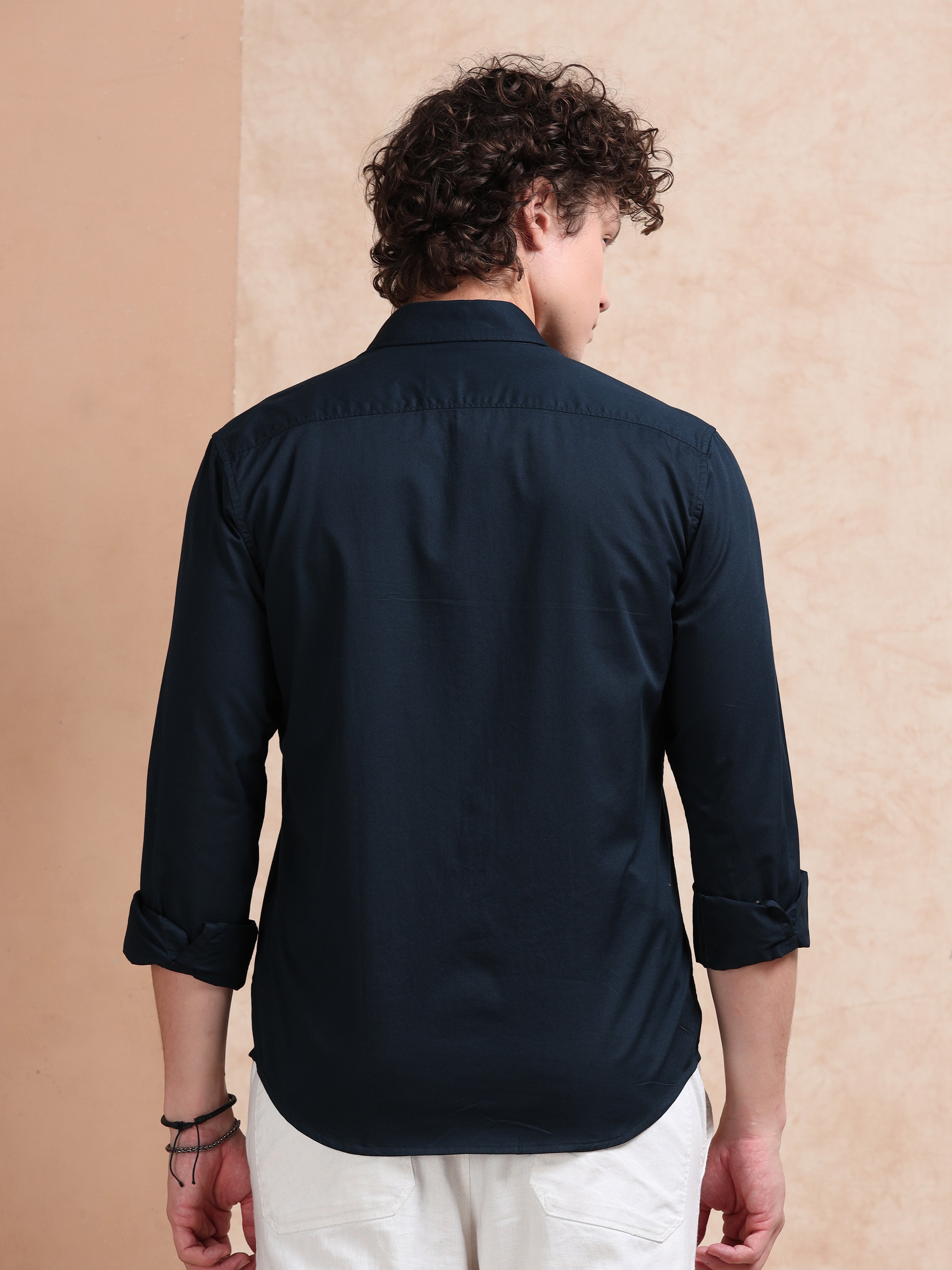 MEN'S NAVY SOLID SLIM FIT SHIRT