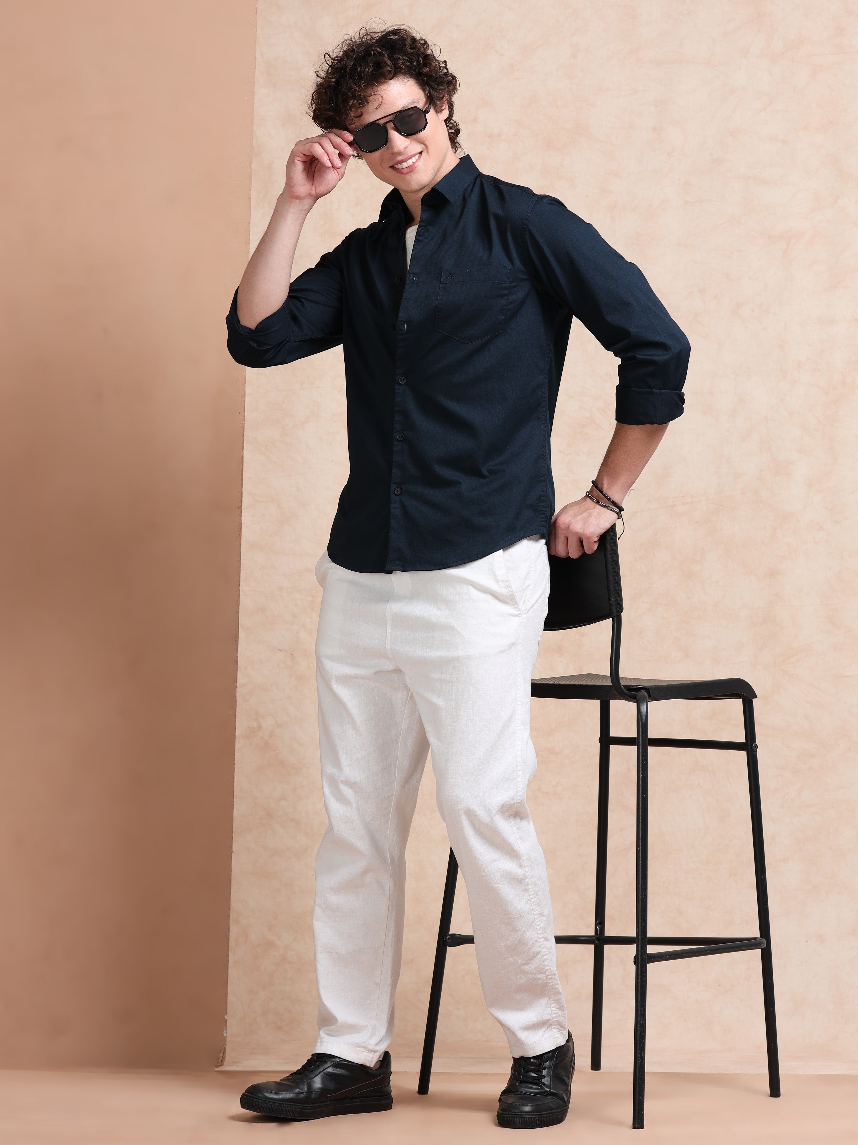 MEN'S NAVY SOLID SLIM FIT SHIRT