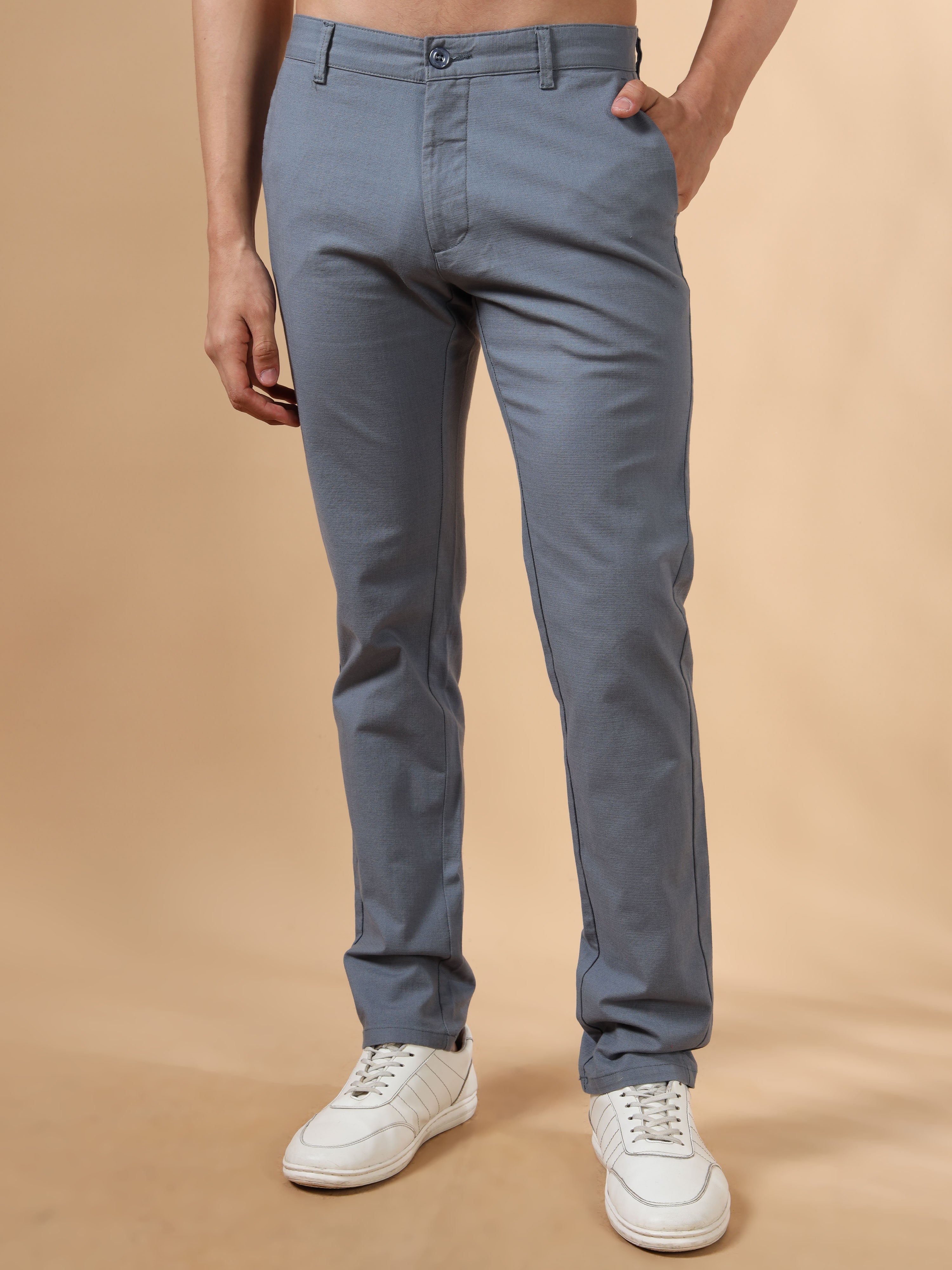 MEN'S BLUE SOLID SLIM FIT TROUSER