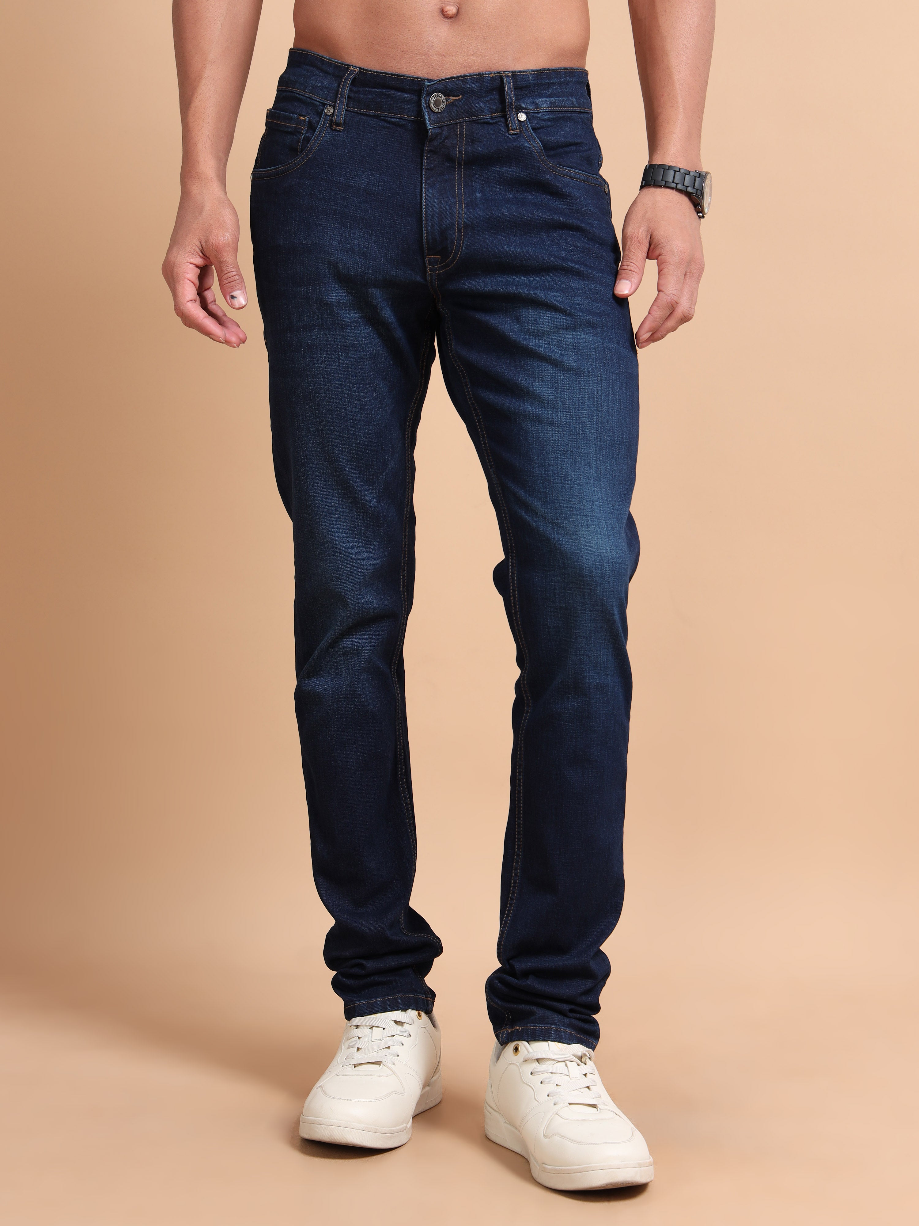 MEN'S DK.BLUE SOLID SLIM FIT JEANS