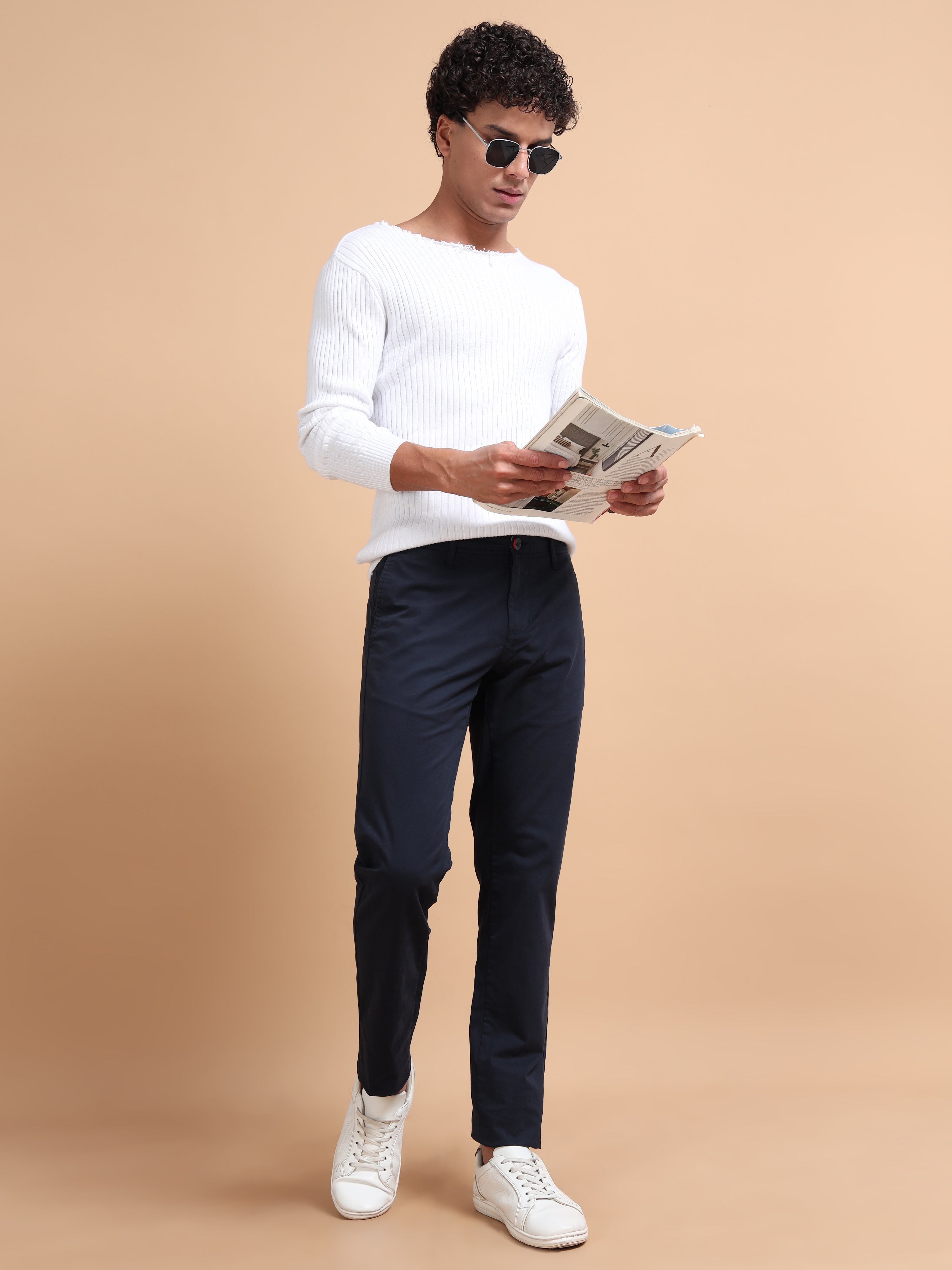 MEN'S NAVY SOLID SLIM FIT TROUSER