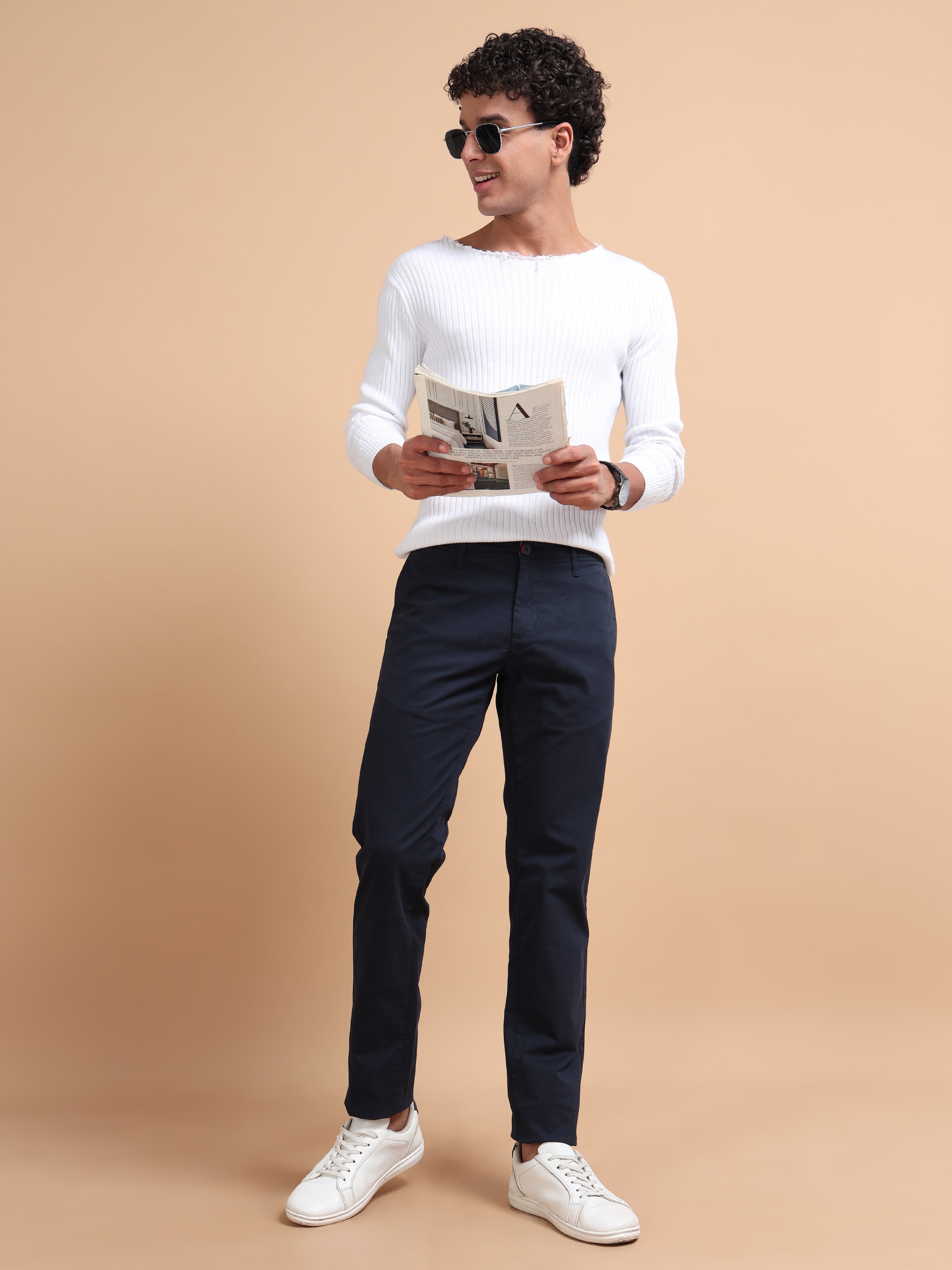MEN'S NAVY SOLID SLIM FIT TROUSER