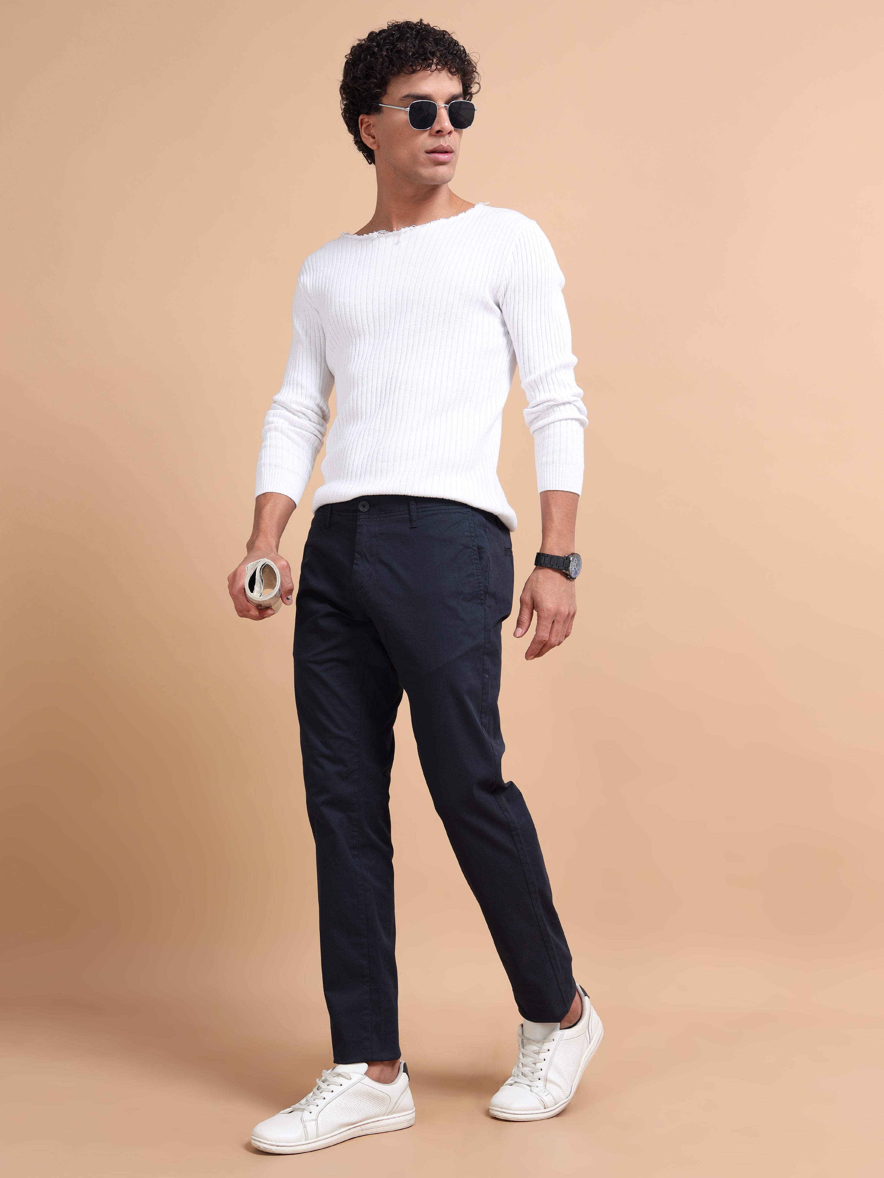 MEN'S NAVY SOLID SLIM FIT TROUSER