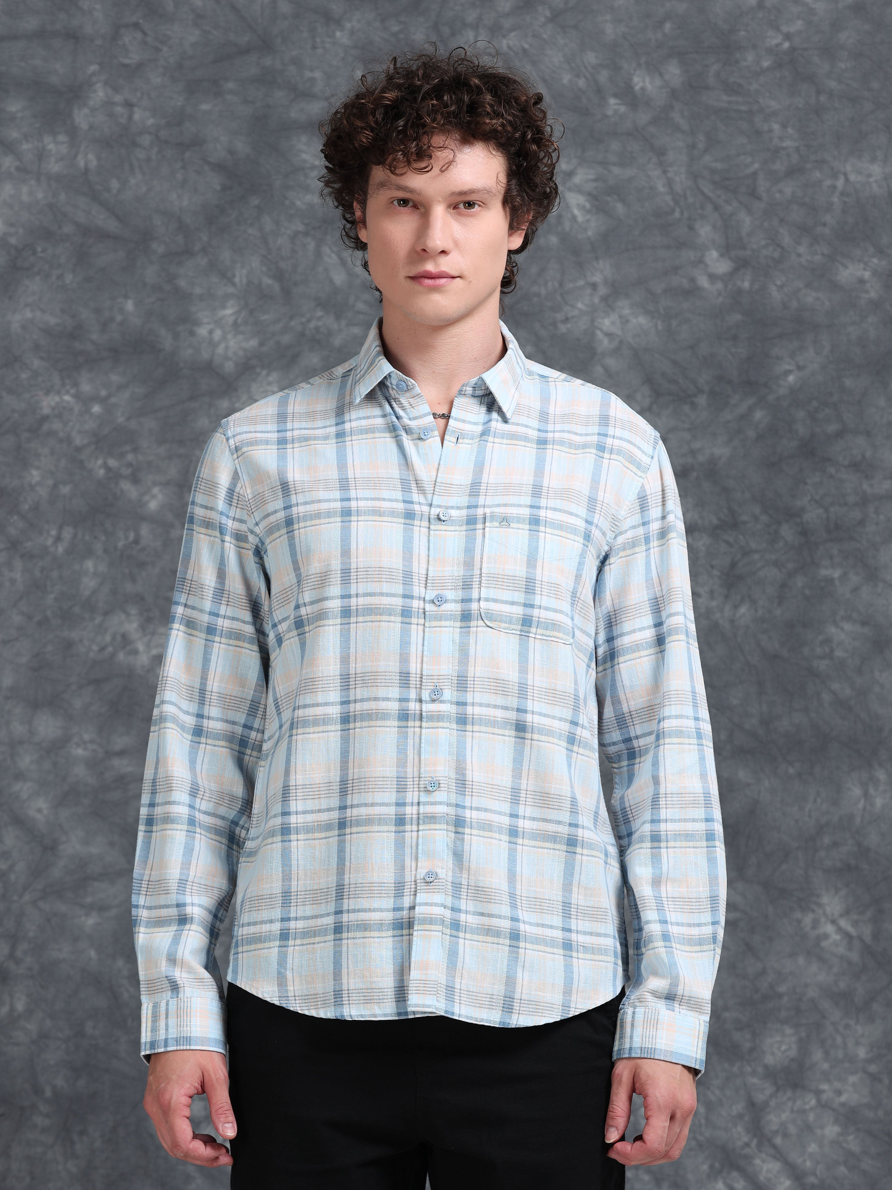 MEN'S LT.BLUE CHECKS SLIM FIT SHIRT