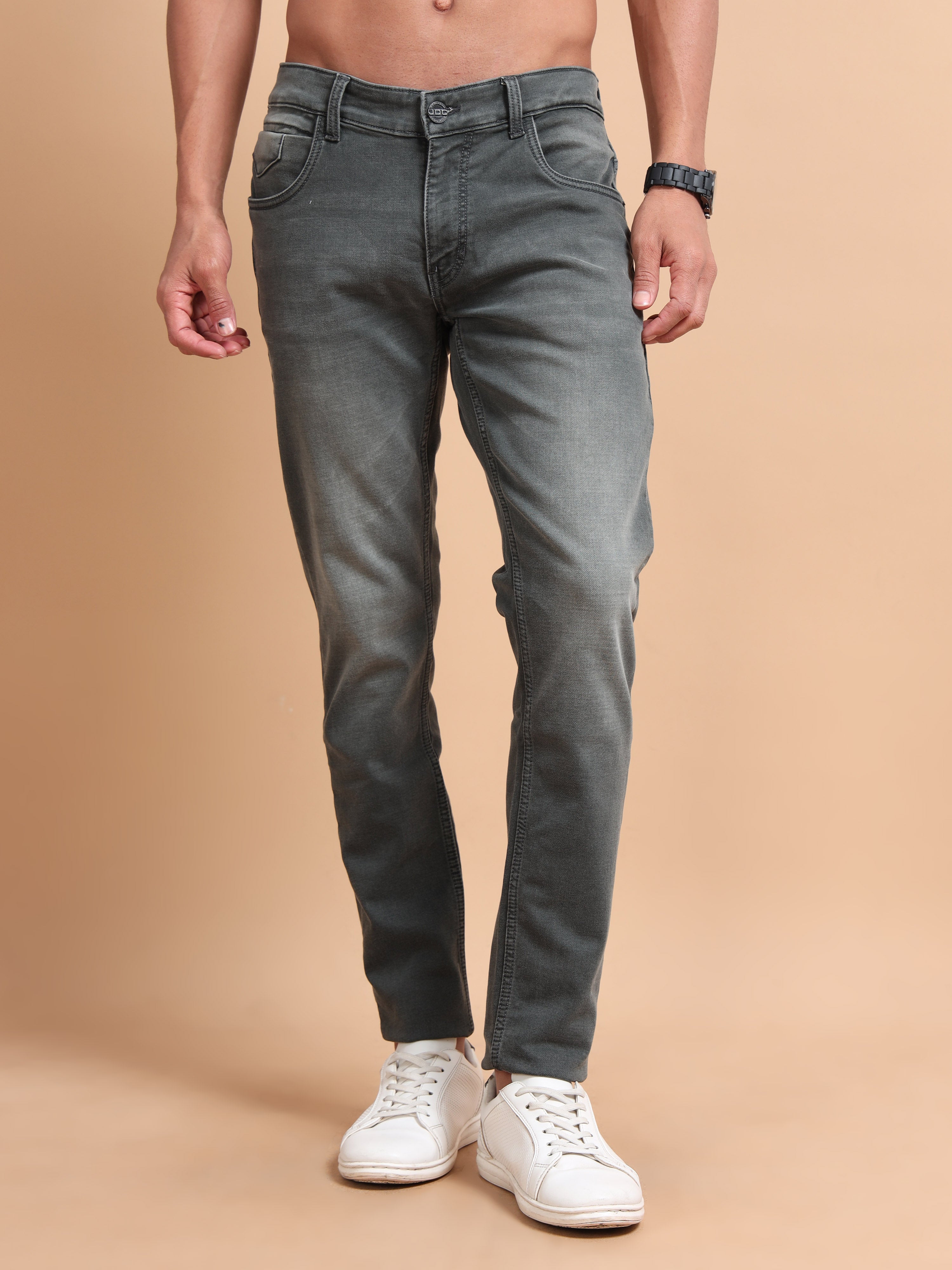 MEN'S TINT GREEN SOLID SLIM FIT JEANS