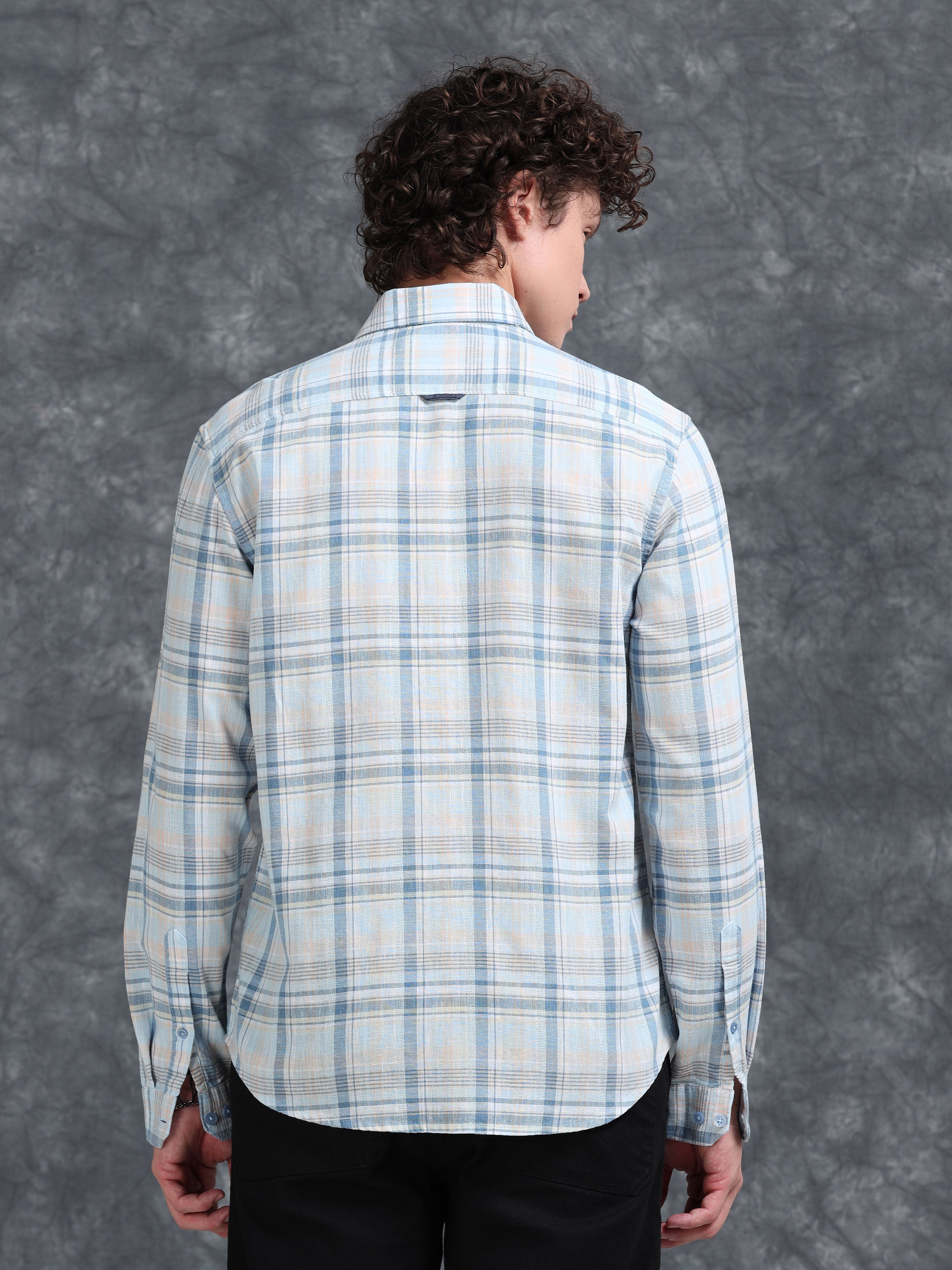 MEN'S LT.BLUE CHECKS SLIM FIT SHIRT