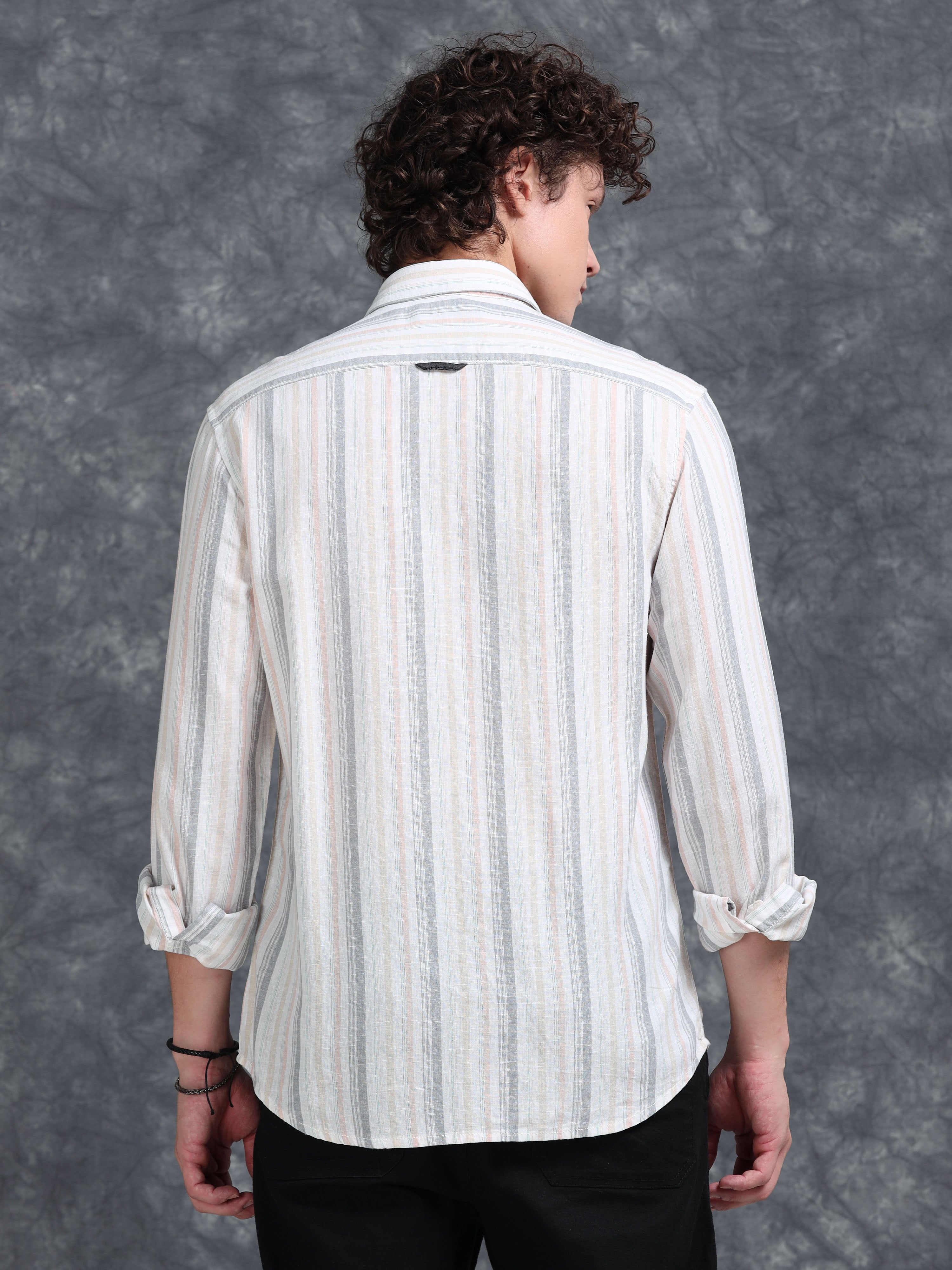 MEN'S LT.ORANGE STRIPE SLIM FIT SHIRT