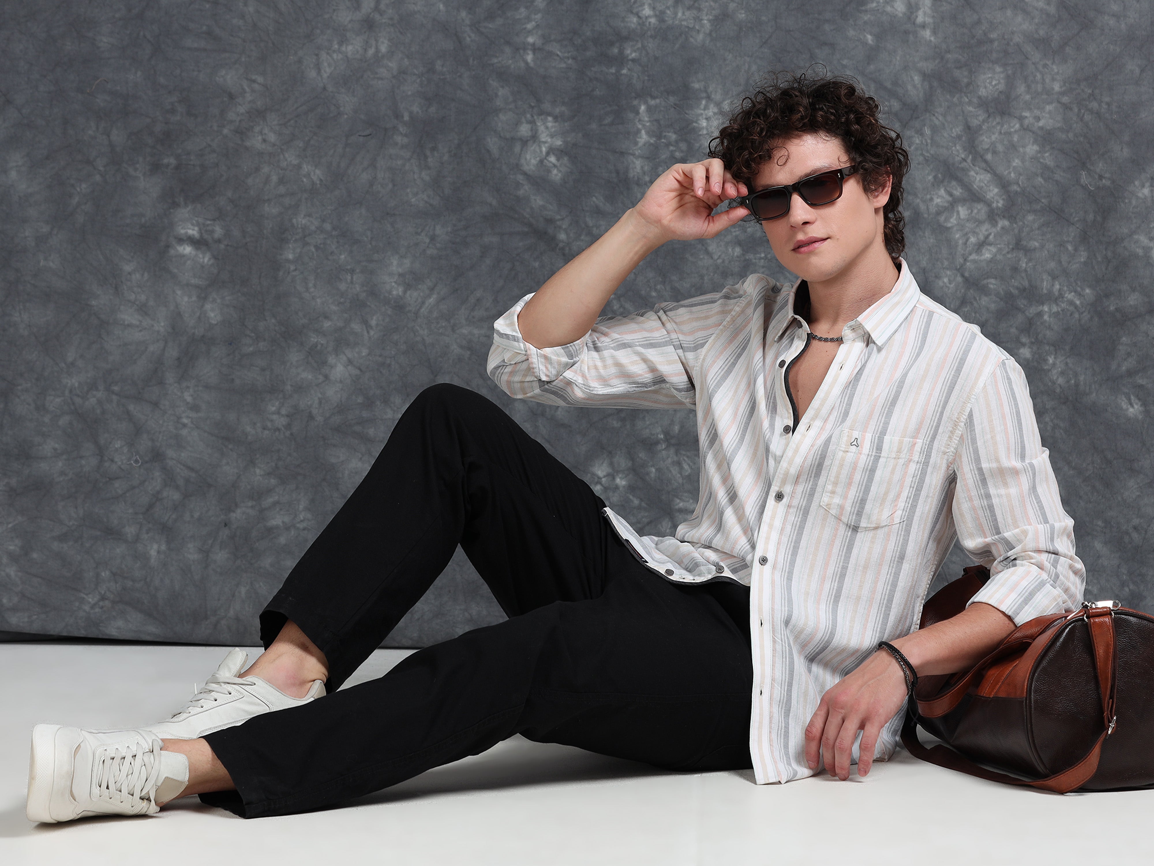 MEN'S LT.ORANGE STRIPE SLIM FIT SHIRT