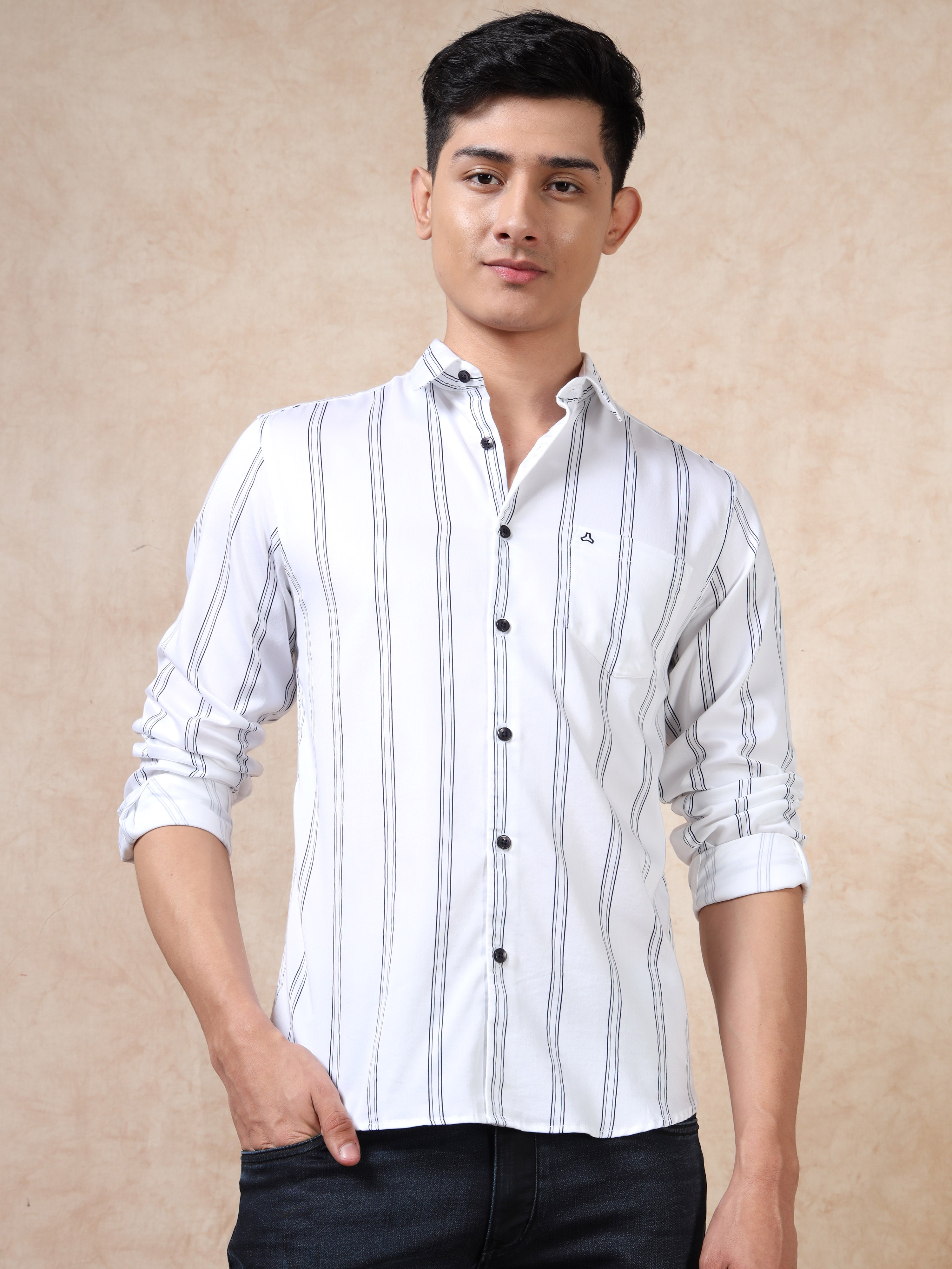 MEN'S WHITE STRIPE SLIM FIT SHIRT