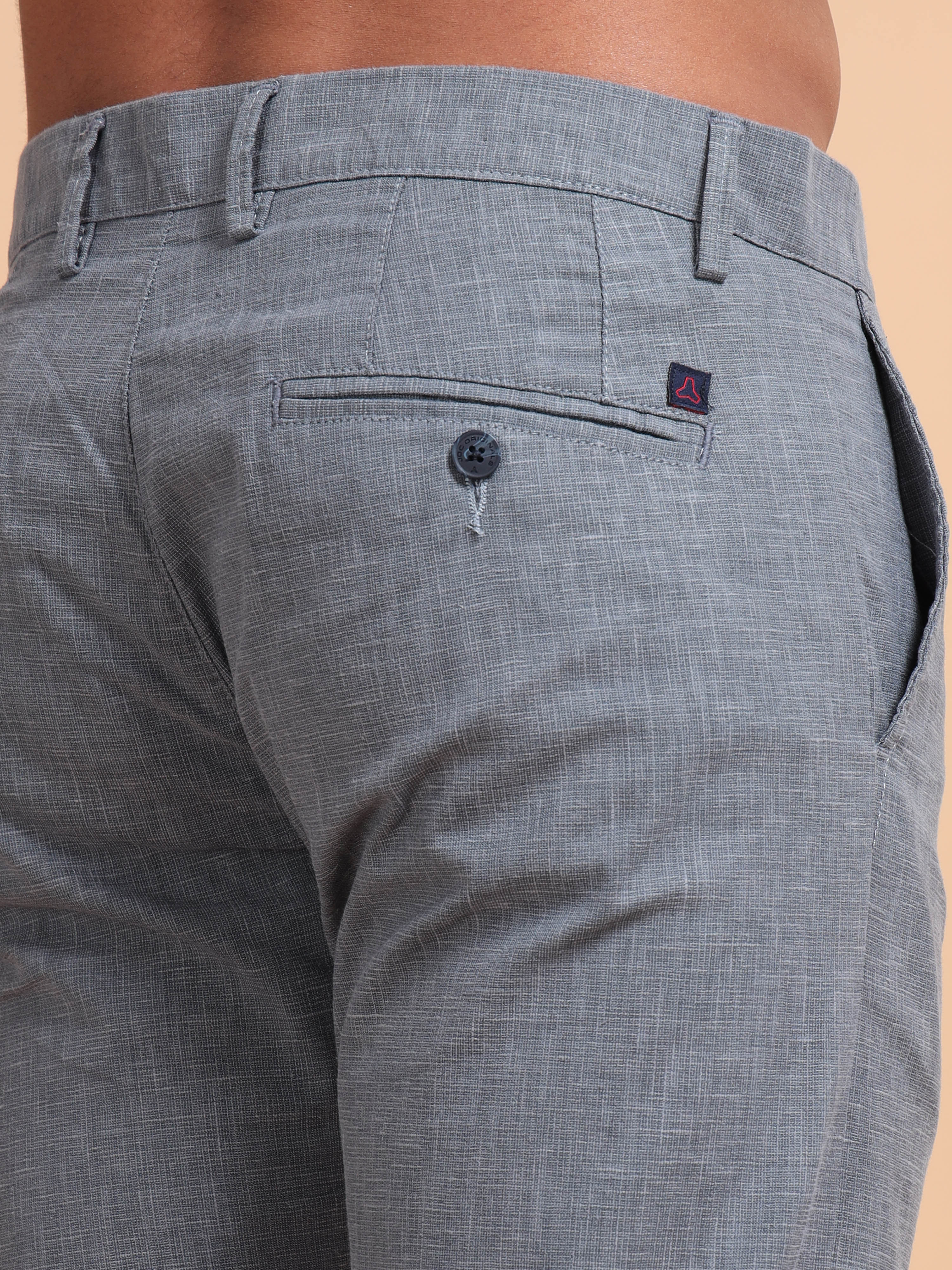 MEN'S GREY SOLID SLIM FIT TROUSER